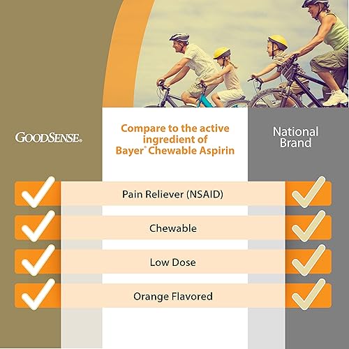 Miniatura 2 de GoodSense Aspirin 81 mg analgésico AINE comprimidos masticables aspirina a dosis bajas sabor a naranja