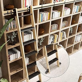 Svart rundrör Mobil stegesats med golvrullhjul för bibliotek/loft/Hem/inomhus/bokhandel, skjutbar ladugårdsdörr komplett uppsättning hårdvara + förlängningsskena/skena (Ingen stege) (Storlek