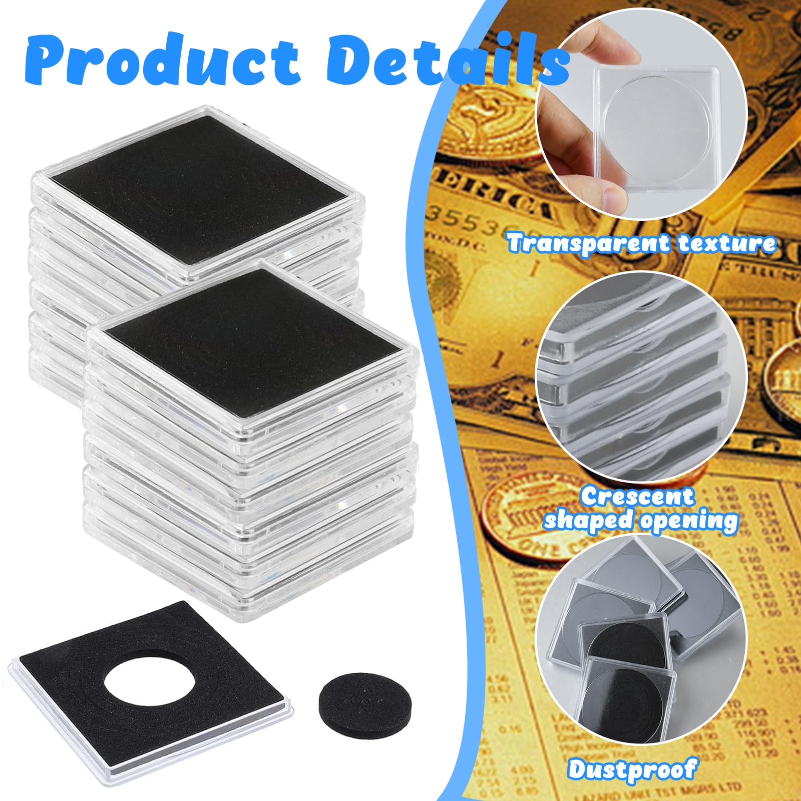 MATANA - 200 Pezzi Capsule di Monete (33mm) con 200 Guarnizioni in Schiuma EVA e 2 Scatole Porta Monete di Collezione