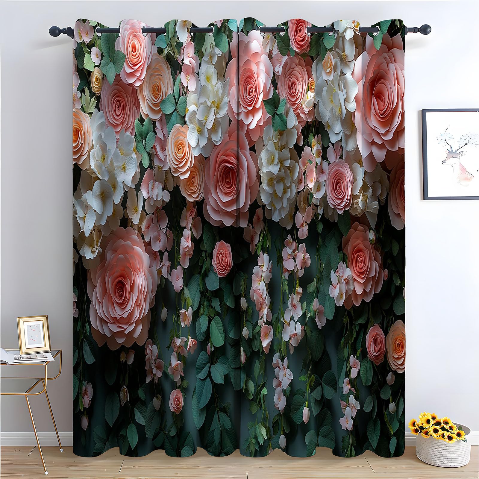 WQBQKKX Abstract Line Curtains Long for Living Room Colorful Eyelet Curtain Botanical Thermal Insulated Noise Reducing Drapes Window Treatment-52 W x 84" L (Pack of 2)