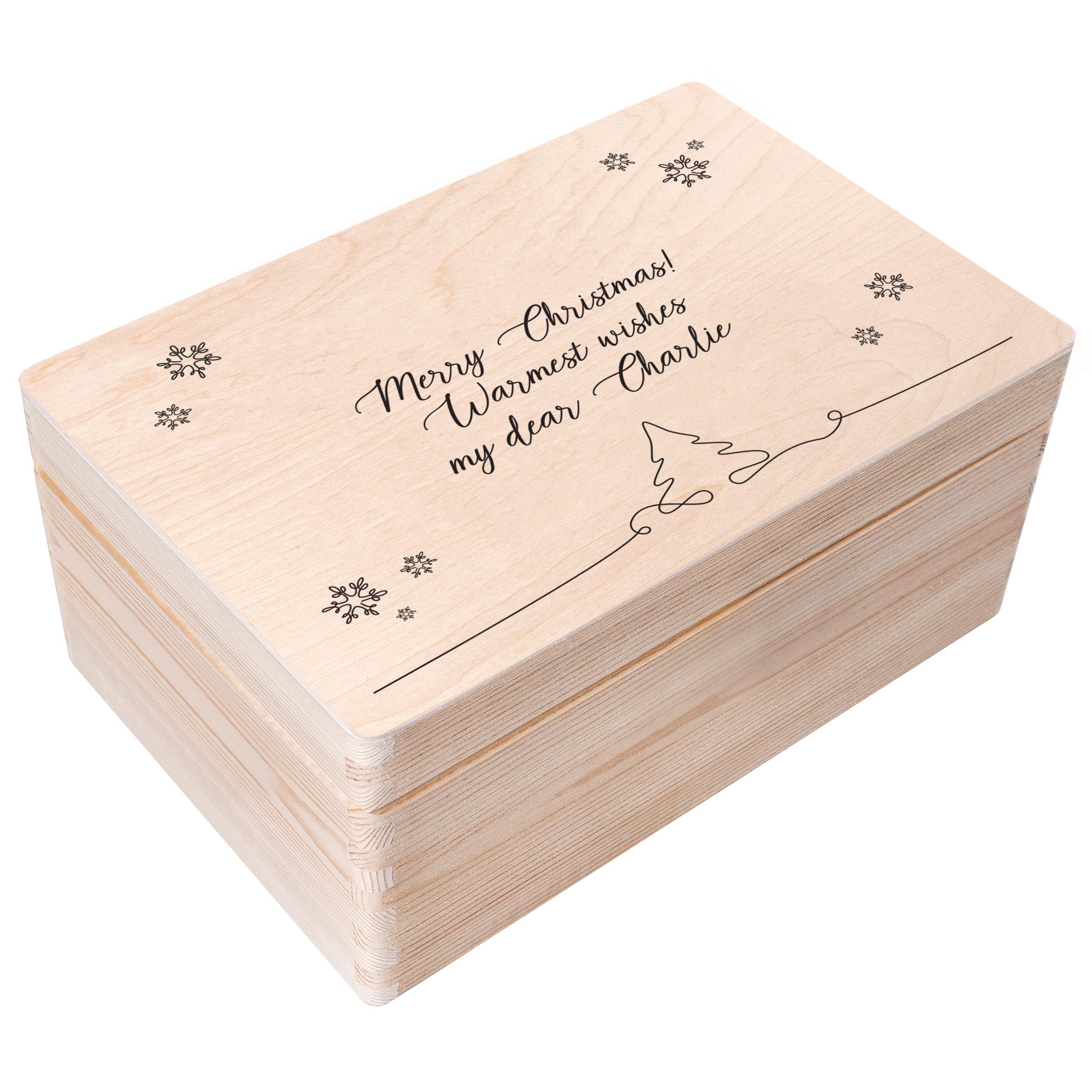 Creative Deco Women's Beige Personalised Gifts Any Text Gift Christmas For Men, Girls Or Boys - Xmas Tree | Unique Wish Custom Xmas Gift Box | Customised Wooden Storage Box | Empty Christmas Eve Box