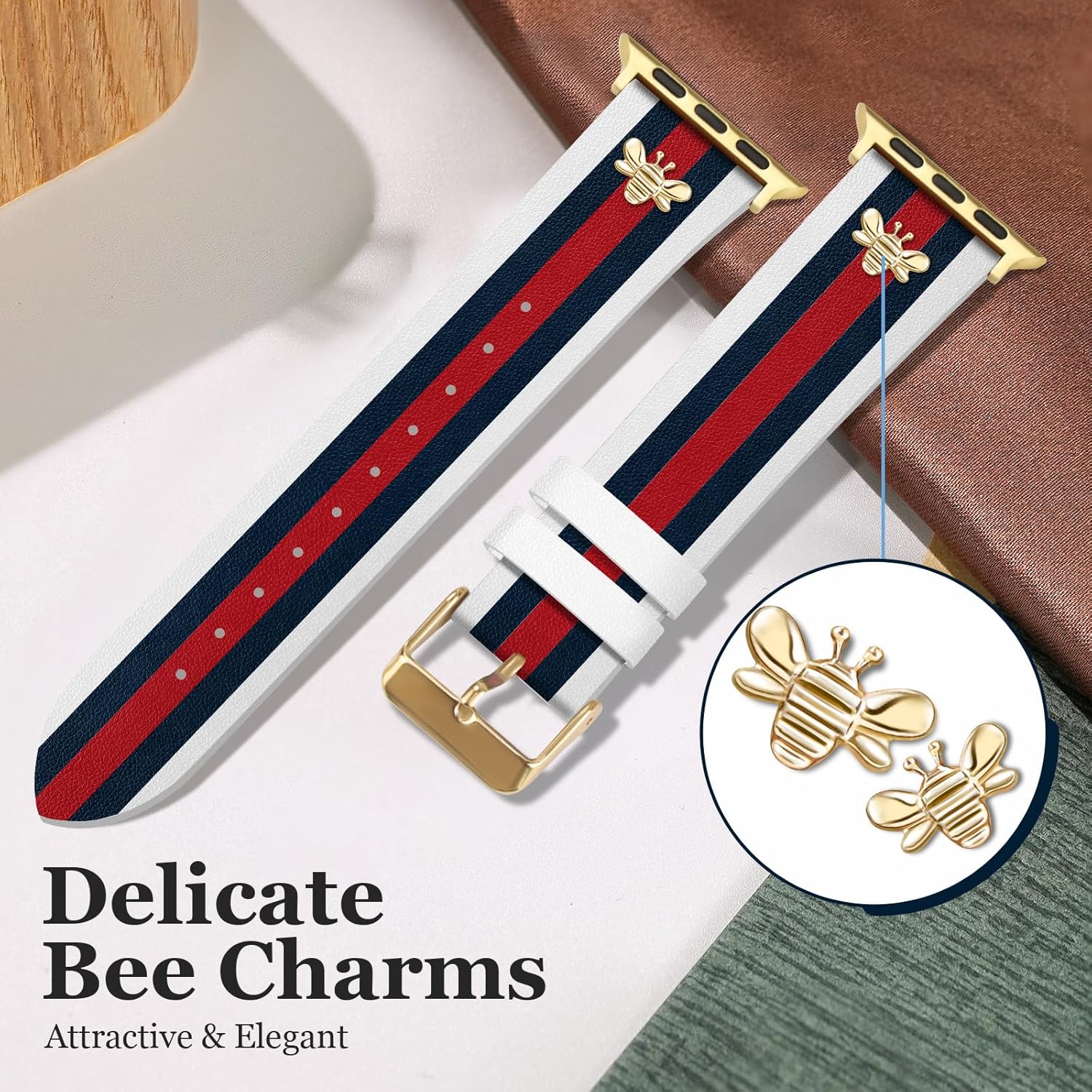 MOINSPIRE Designer Leather Bands with Charms Compatible with Apple Watch 38mm 40mm 41mm 42mm(S11/10) 44mm 45mm 46mm 49mm Women Men Strap for iWatch Series 11/10/9/8/7/6/5/4/3/2/1 SE 1/2/3 Ultra 1/2/3