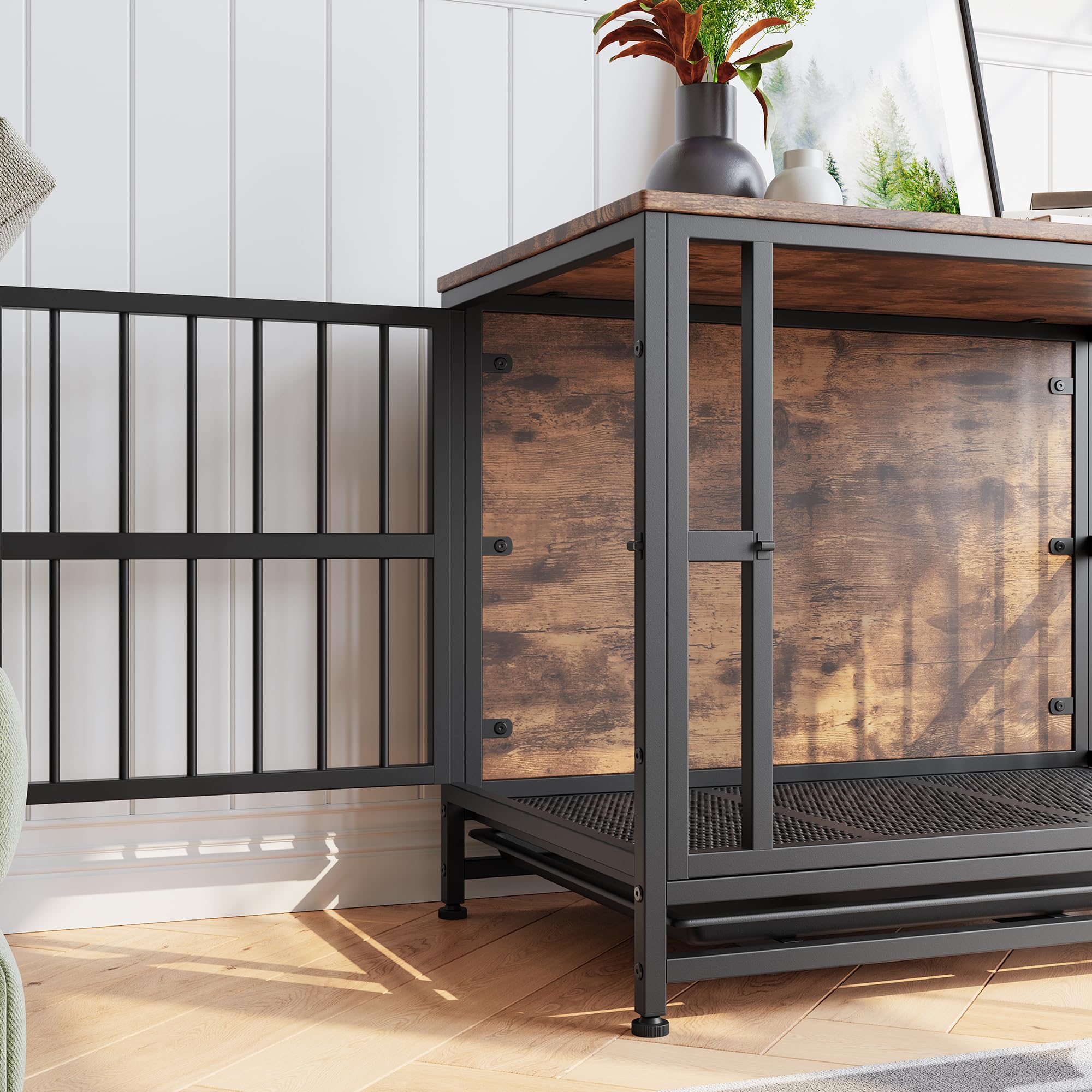 Hundekäfig Möbel, Hundebox für Zuhause Mittlere Hunde,Beistelltisch, Hundehütte Indoor, Hochbelastbar Hundehaus für Zuhause, Herausnehmbares Tablett, 2 Türen,Dog Crate Furniture