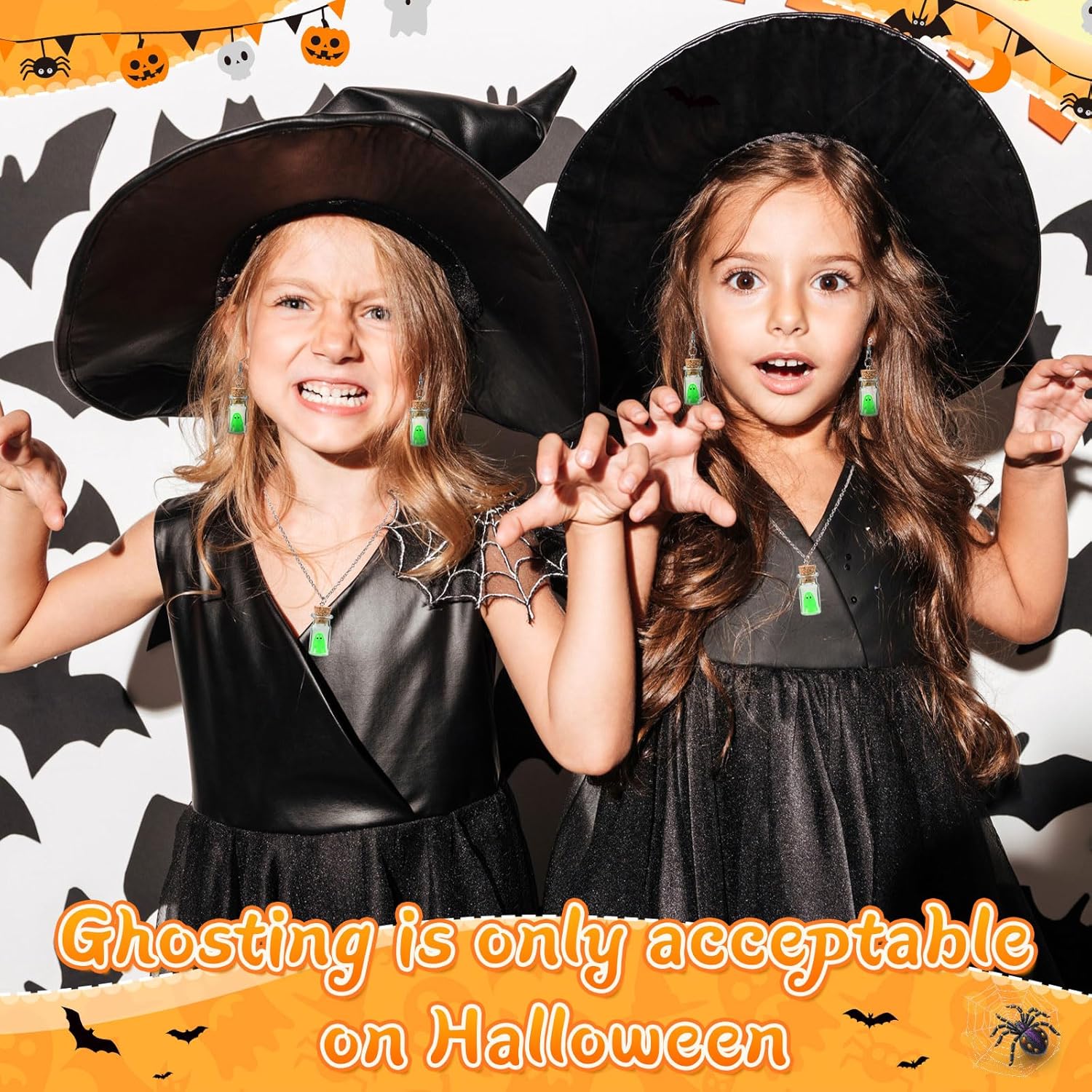 Halloween Ghosts Earrings and Necklace Set Glow in the Dark Adopt a Ghost Earrings Necklace Spooky Light up Halloween Jewelry Set for Women and Men - Image 3