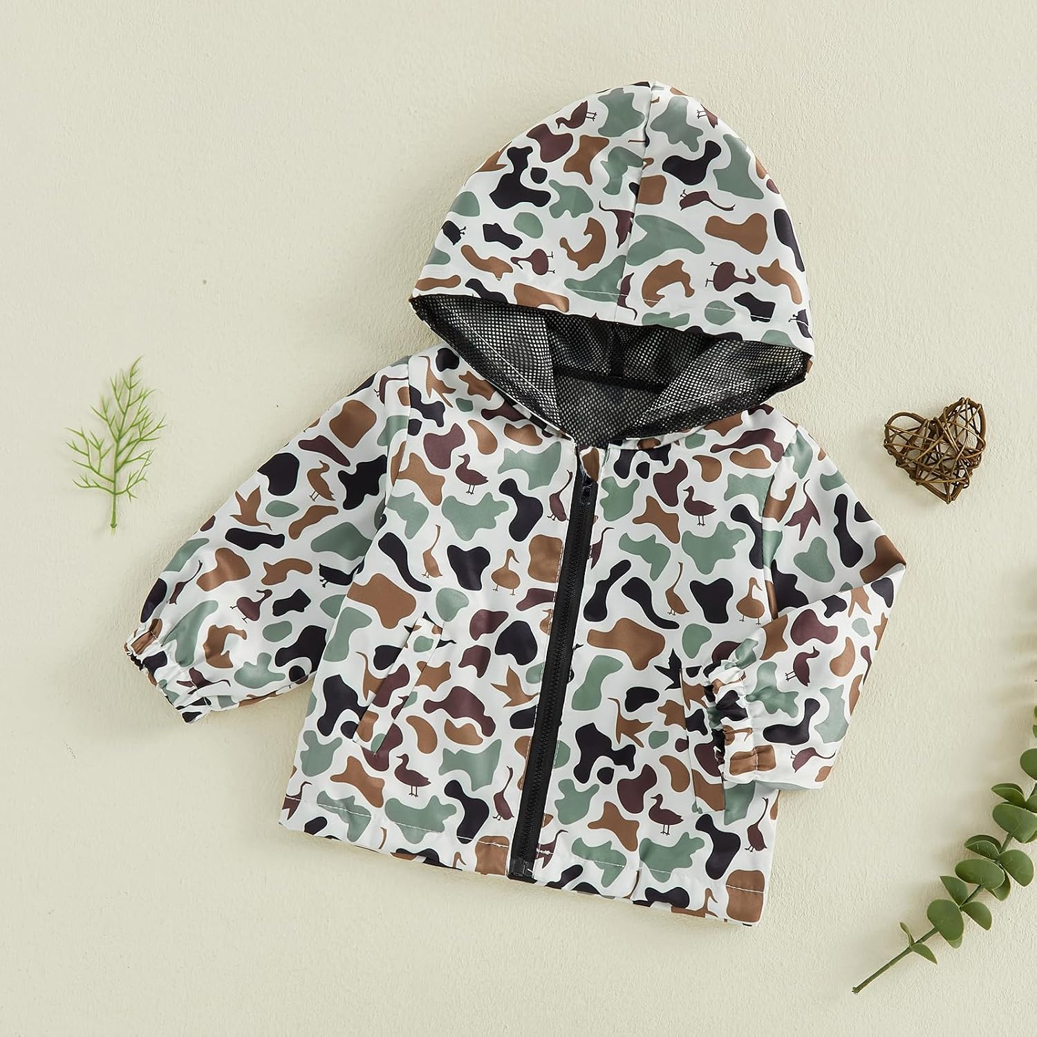 Toddler Boy Girls Camo Windbreaker Jacket, Mesh Lined Hooded Coat image 5