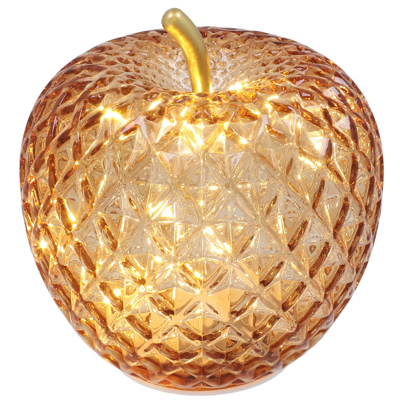 Shudehill Giftware Diamond Cut LED Glass Fruit Light Pear, Apple & Lemon Decorative Lamp Amber, Green, Lilac, Pink Battery Operated Home Décor (Apple Large Amber H:10 X W:13 X D:10 cm)