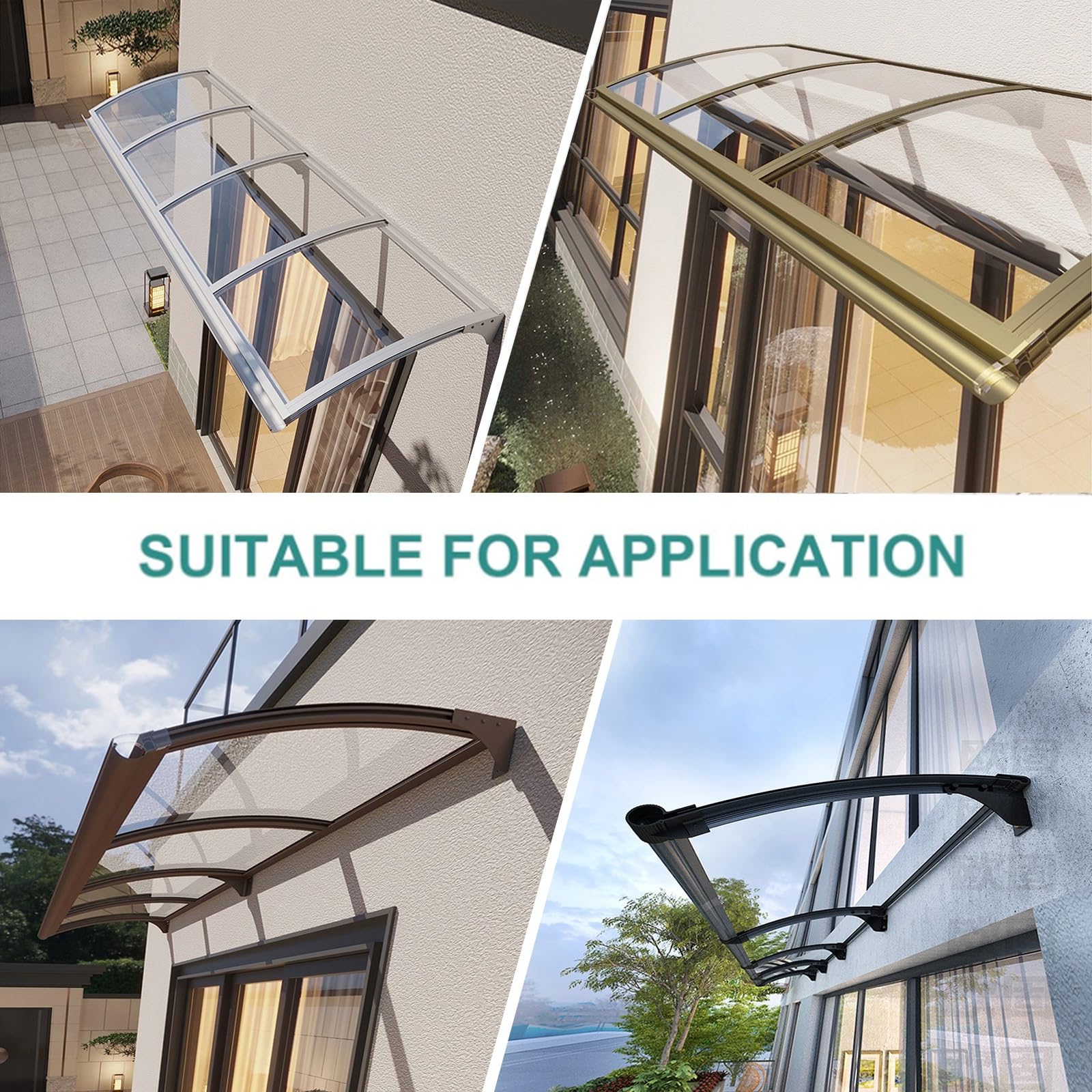 Auvent De Porte En Polycarbonate Et Aluminium - 100x120 Cm - Résistant Pluie, Neige, UV - Classe Vent 12 - Montage Facile