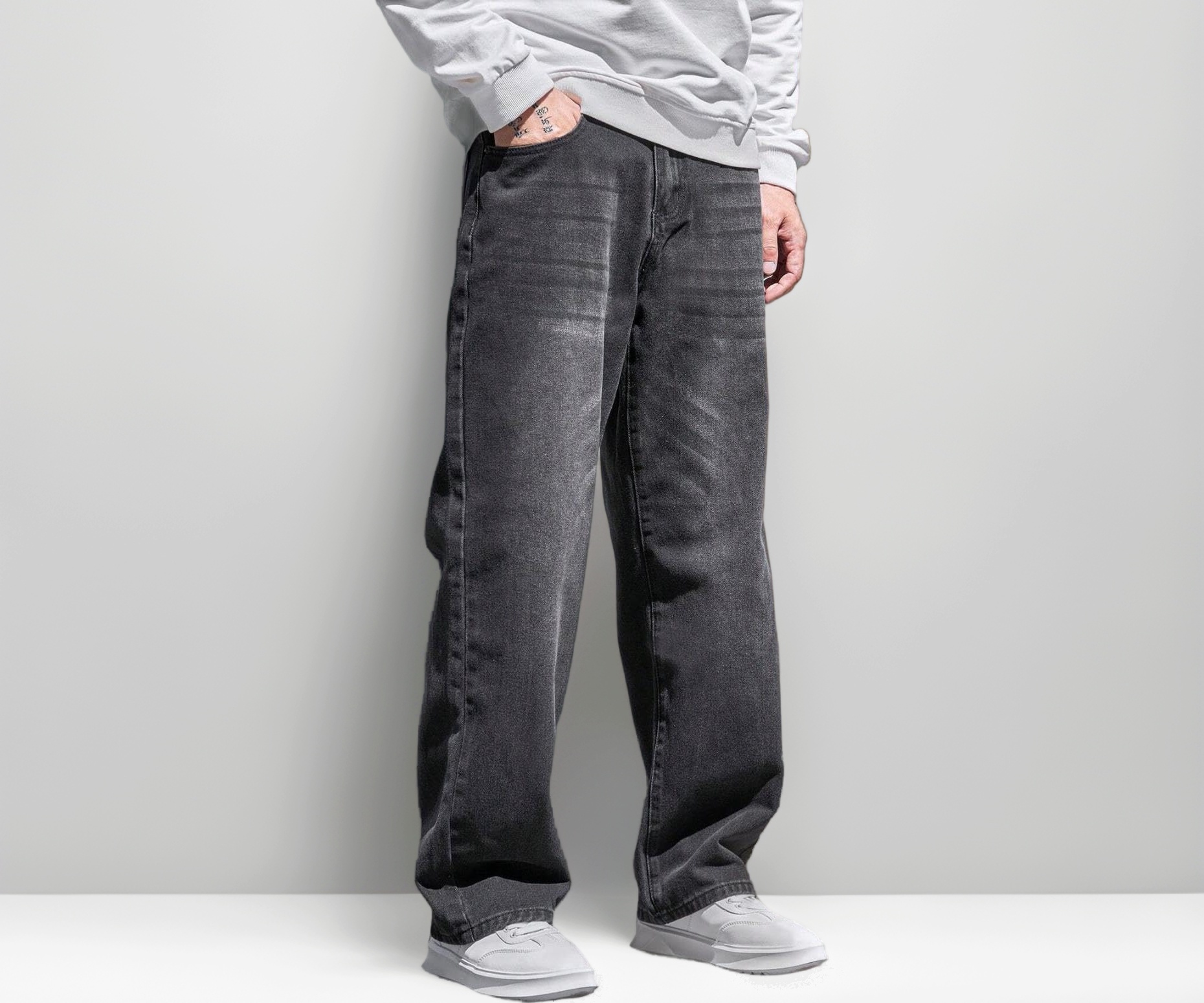 O2 ROUTE Loose Fit Mid Rise Dark Grey Jeans - Image 1