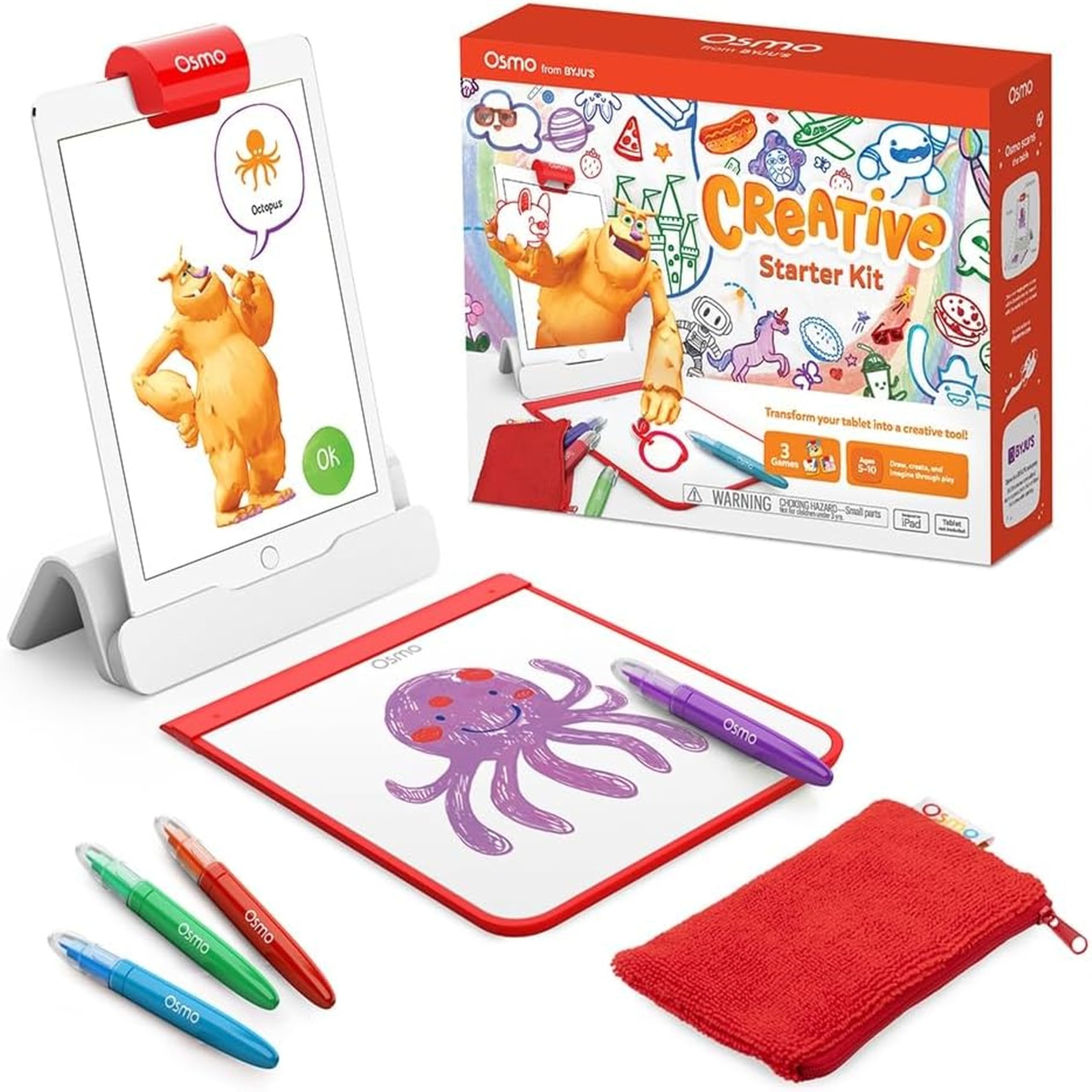 - Osmo - Creative Starter Kit for iPad - 3 Educational Learning Games - Creative Drawing & Problem Solving/Early Physics - STEM Toy Gifts for Kid, Boy & Girl - Ages 5 6 7 8 9 10 (Osmo Base Included)