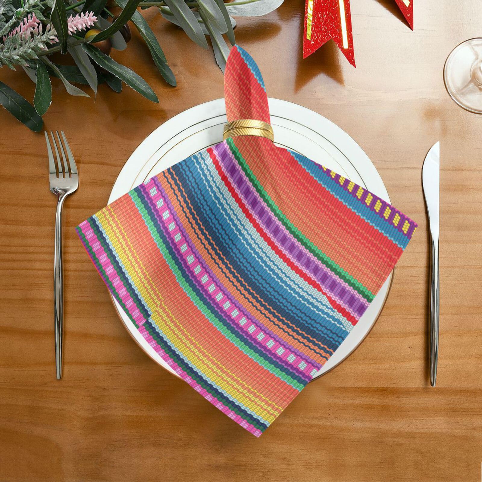 YETTASBIN Mexican Serape Blanket Stripes Cloth Napkins Set of 6, Reusable Washable Oversized Table Napkins for Family Wedding Dinner Party Home Decor, 20 x 20 Inch