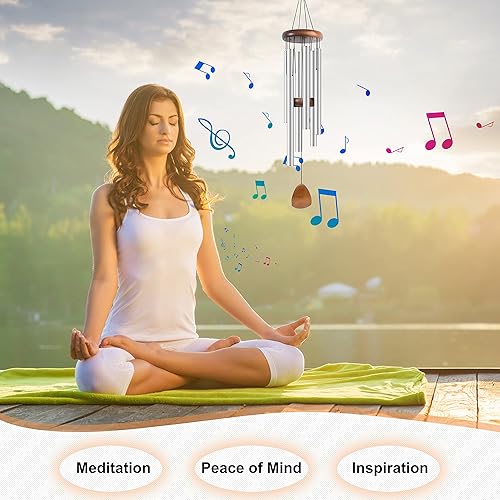 Vista 196 de Campanillas de viento grandes de aluminio de 37 pulgadas para crear un ambiente zen, adecuadas para exteriores, con atrapador de viento, adecuadas