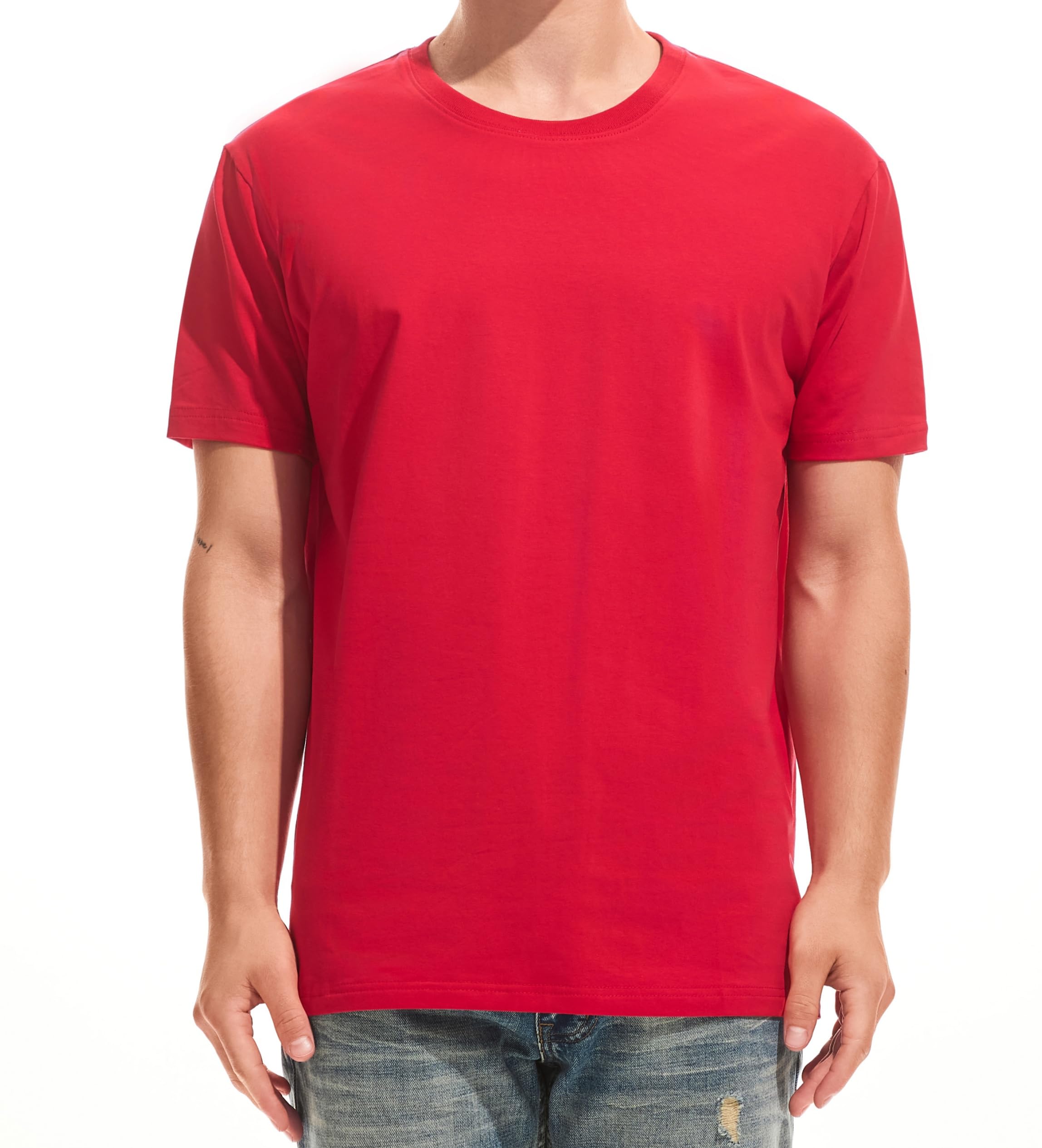 RONOMO Herren Basic T-Shirt einfarbig Rundhals | mit verstärktem Rippkragen, pre-shrunk, leichte Dehnbarkeit & angenehm weich – formstabil & atmungsaktiv
