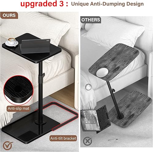 Miniatura 4 de Mesa auxiliar de mesa C de altura ajustable, mesa giratoria de 360, base de metal y madera mejorada para evitar resbalones, mesas con reposabrazos