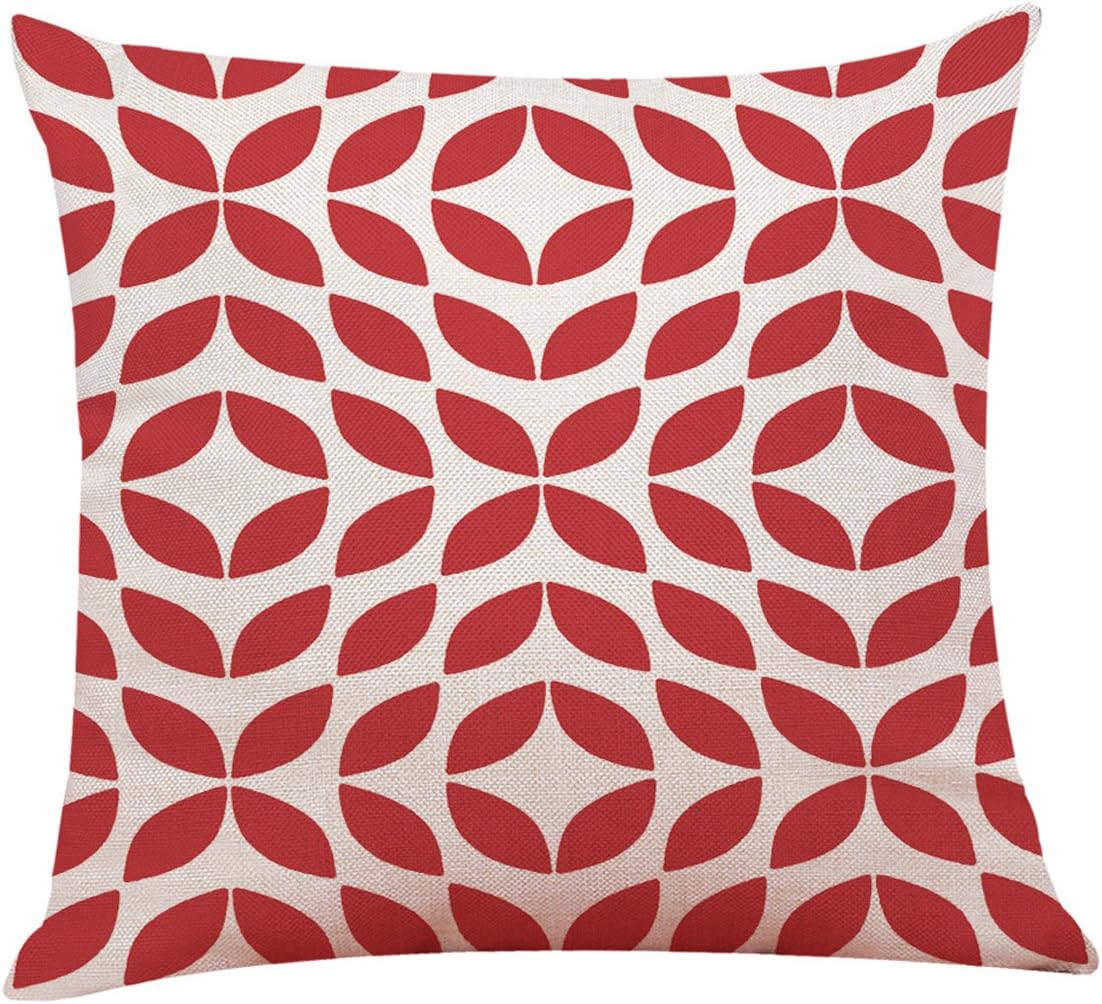 Ruiying Red Geometric Pattern Square Throw Pillow Case Decorative Cushion Cover 45 * 45CM (G)