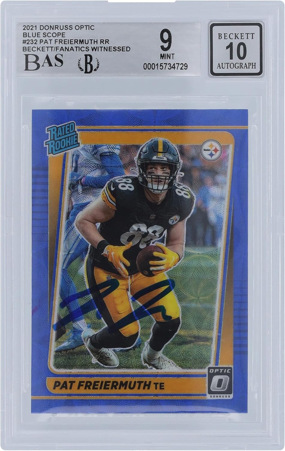 Pat Freiermuth Pittsburgh Steelers Autographed 2021 Panini Donruss Optic Scope #232 Beckett Fanatics Witnessed Authenticated 9/10 Rookie Card - Football Slabbed Autographed Rookie Cards