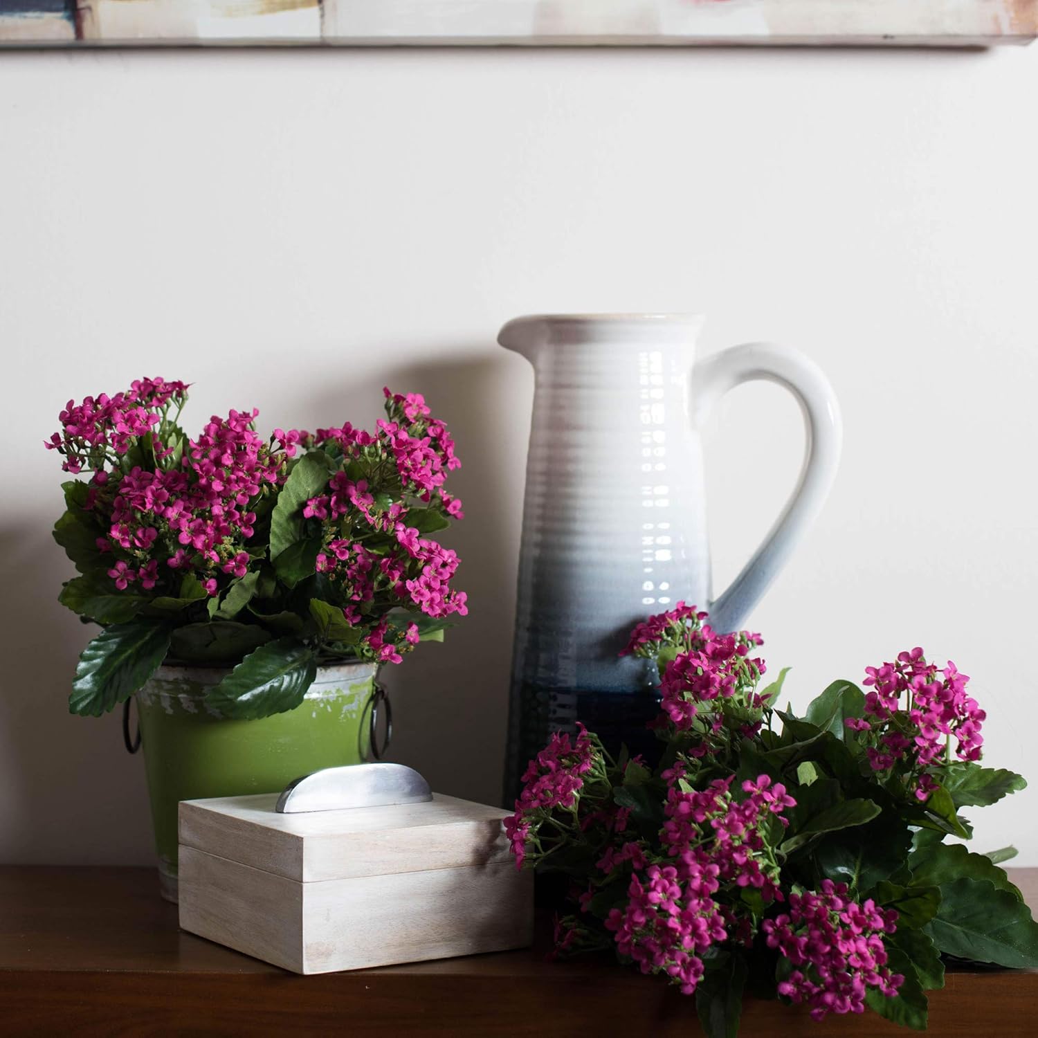 Vickerman Everyday Artificial Hot Pink Kalanchoe Bush 15" Long - Premium Faux Floral Decor for Wedding or Everyday Arrangements - Maintenance Free Flowers