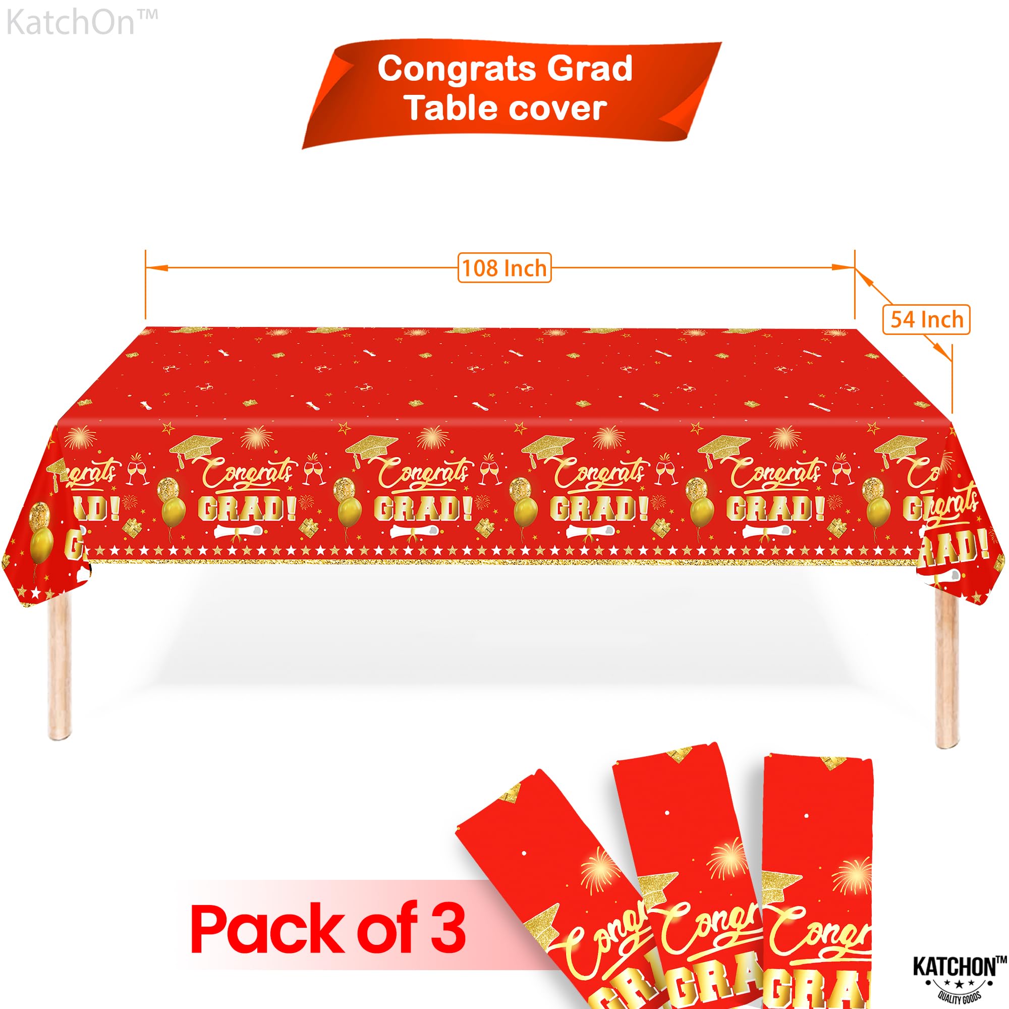 KatchOn, Red and Gold Grad Tablecloth - XtraLarge 54x108 Inch, Pack of 3, Gold and Red, 70.9 x 47.2 inch (Rectangular) - Image 2