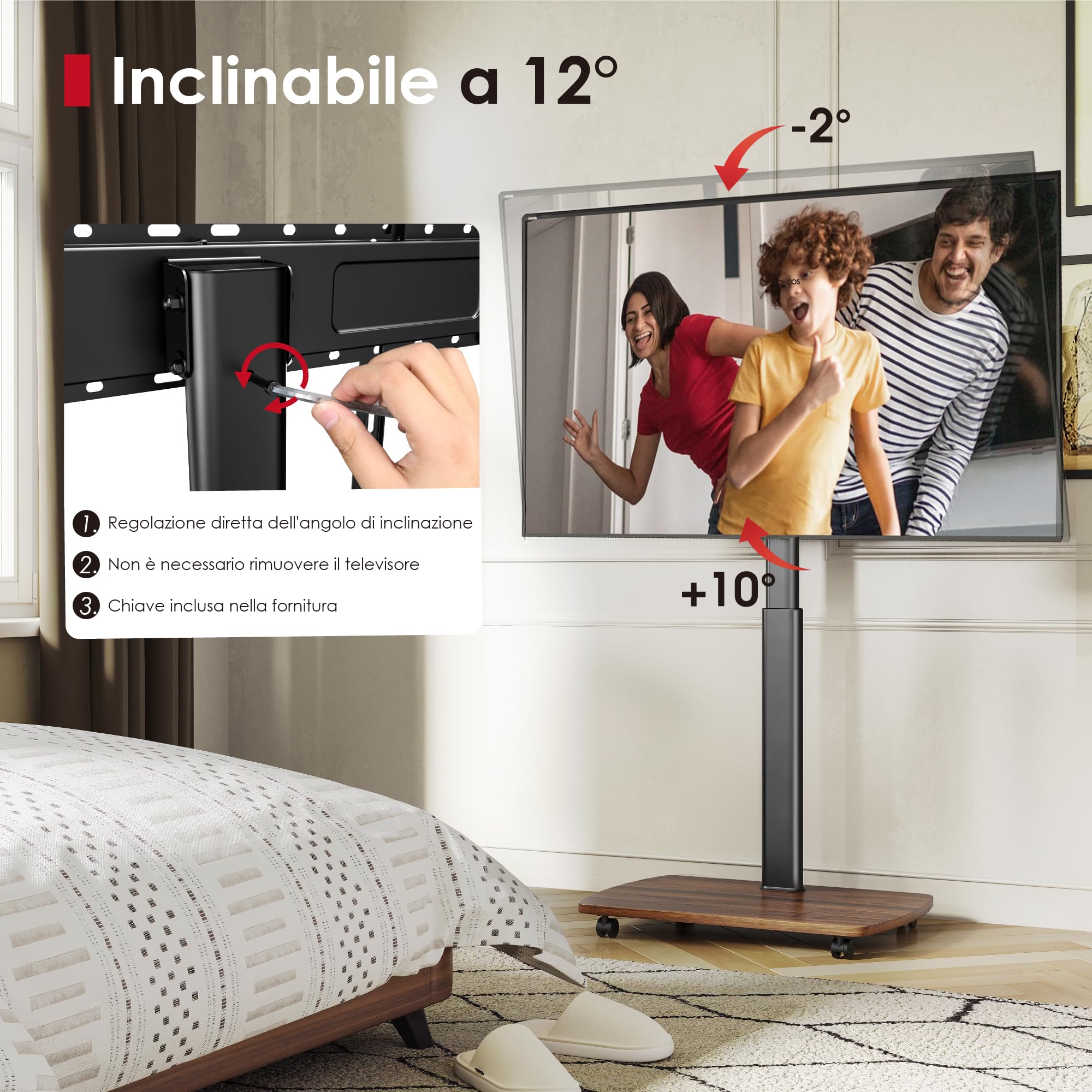 TV Trolley con Ruote per 43-75 Pollici - Dettaglio