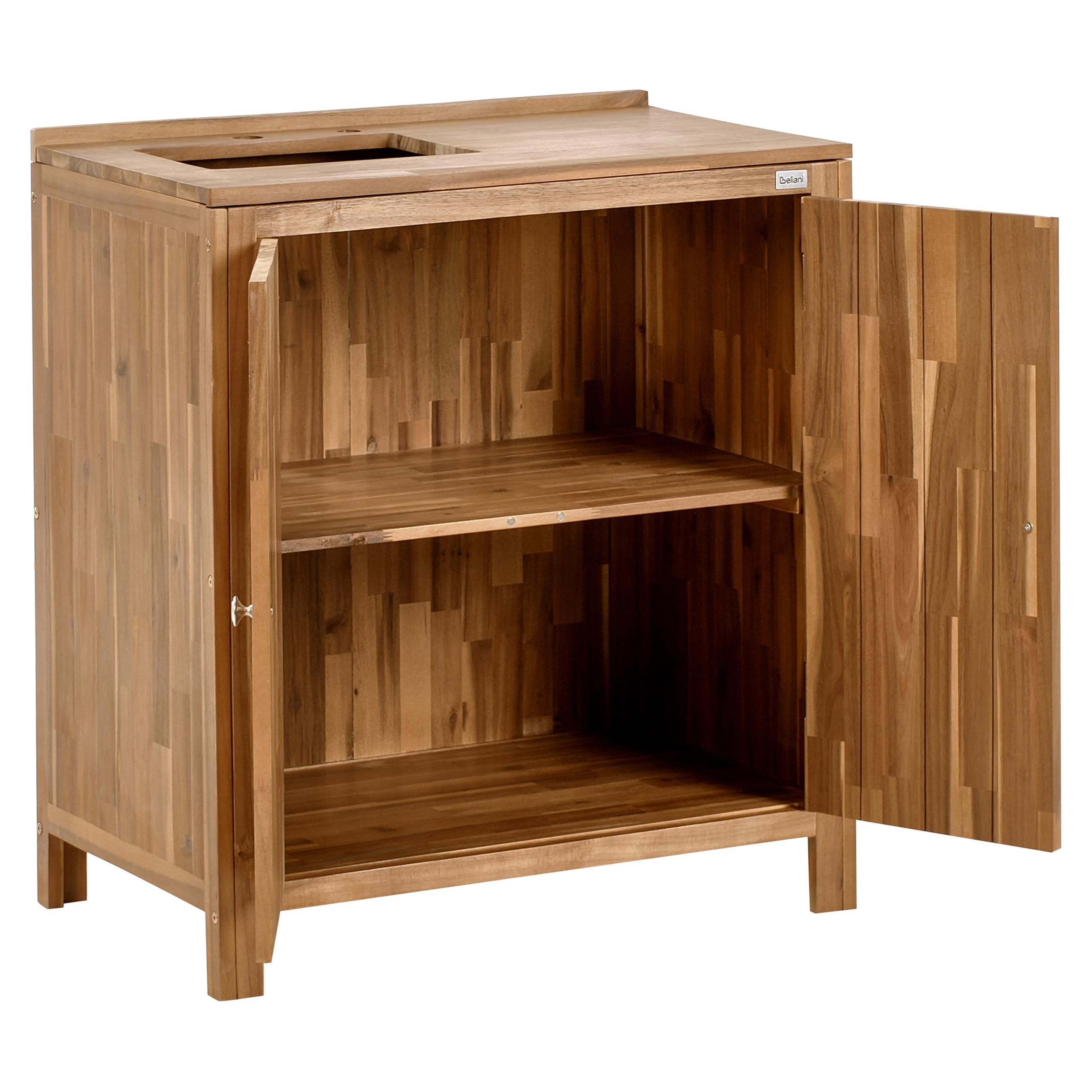 Beliani Outdoor-Küchenschrank Akazienholz braun/schwarz mit Türen Spüle Armatur Venosa