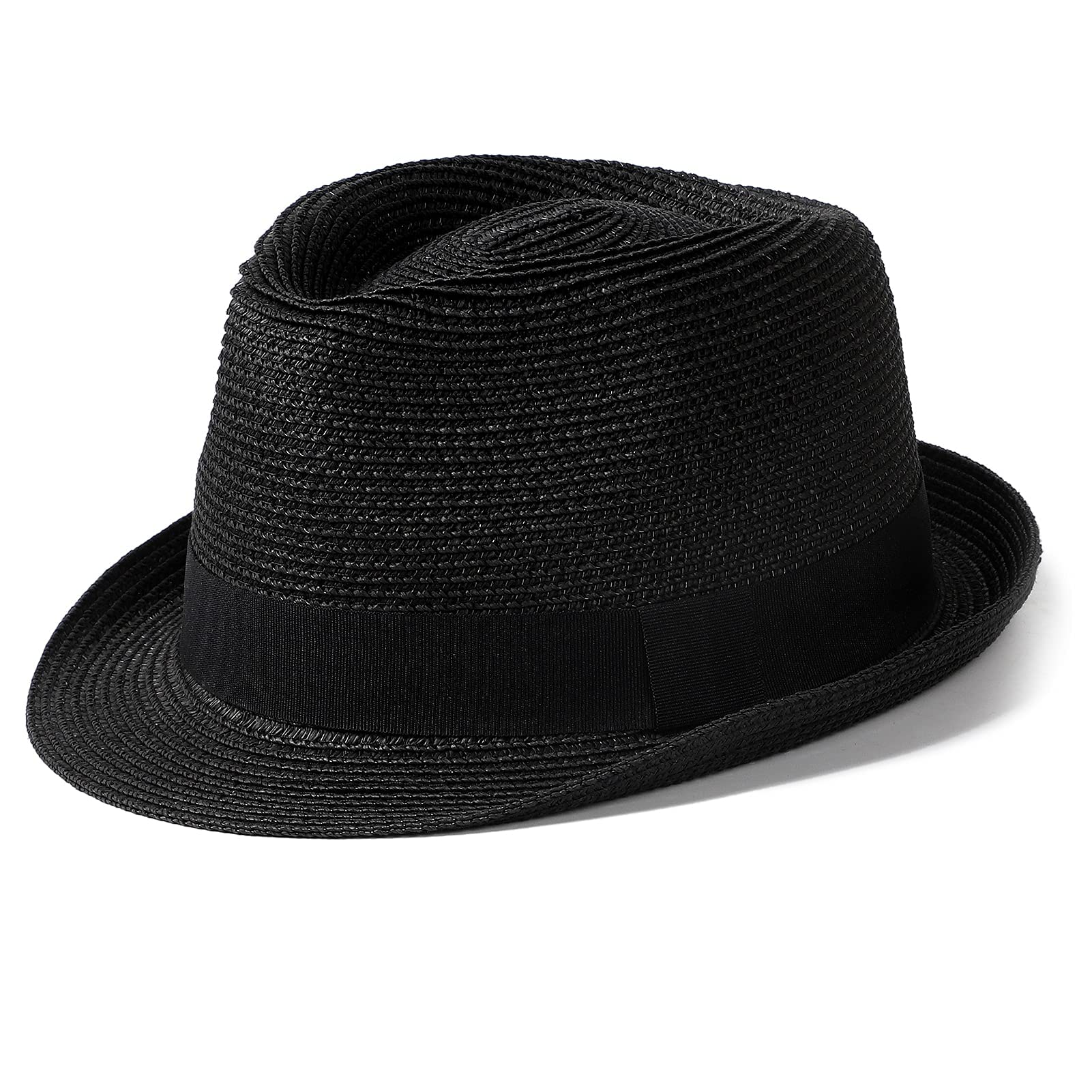 HcimooySombrero de Paja de ala Corta para Mujer Panamá Fedora Beach Sun Trilby Hat para Vacaciones Caballeros Roll Up Summer Hat