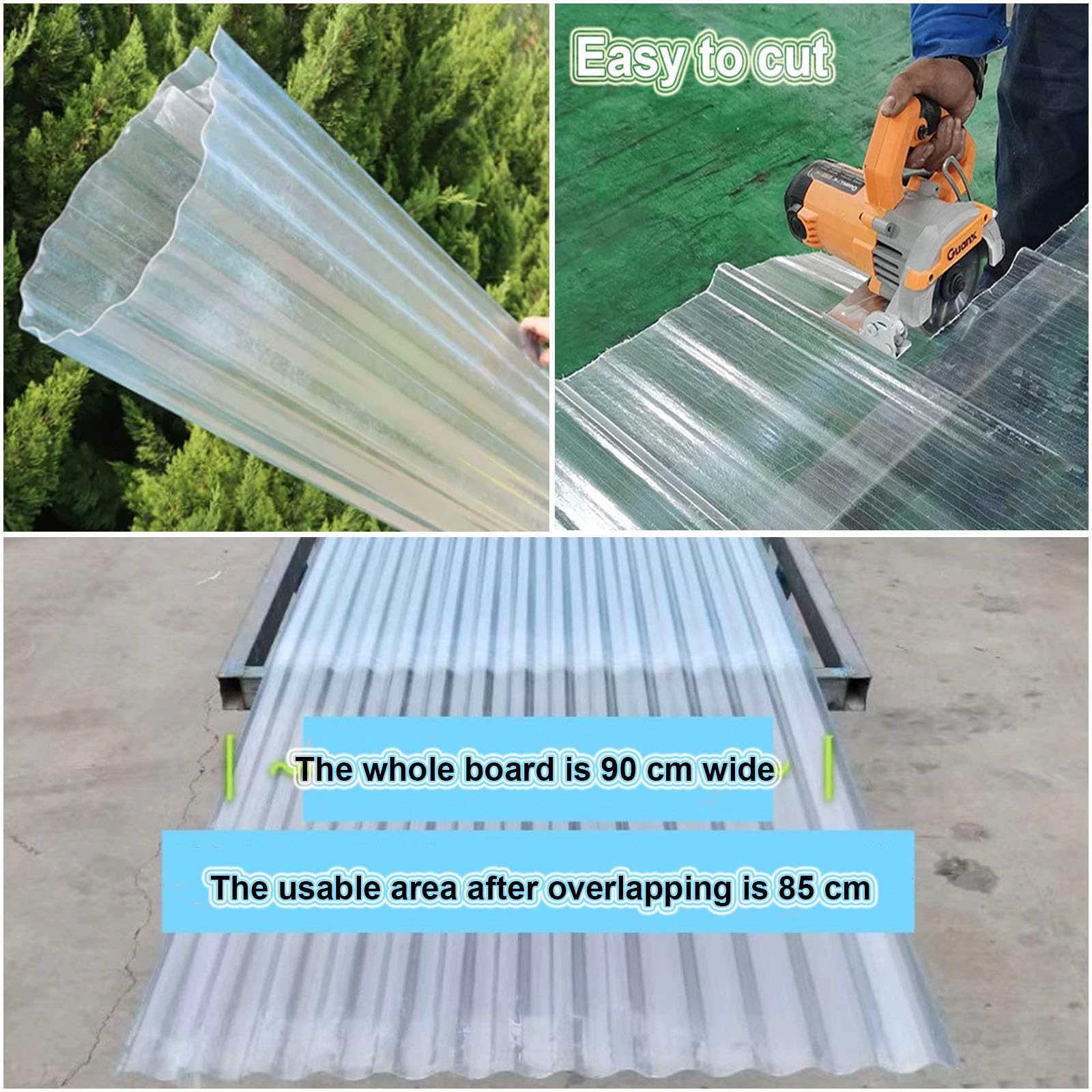 2mm Panel Para Tejado Transparente,Placa De Iluminación Natural FRP De Protección UV,Paneles Para Tejado Resistentes Al Impacto,Hojas De Techo Corrugado,Garaje Corrugado (0.9×1.4m,1pcs)