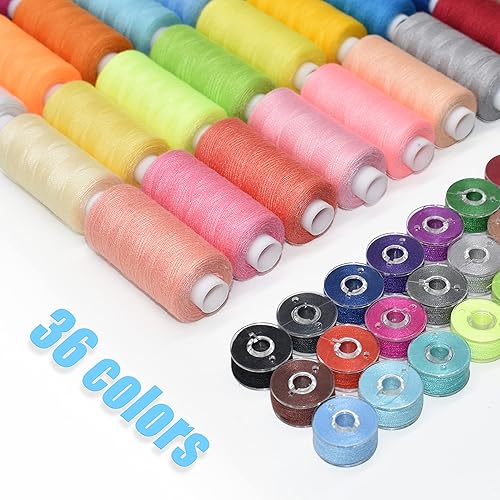 Miniatura 2 de Juego de 72 hilos de coser de 36 colores con hilos de bobina preenrollados a juego con funda, 550 yardas por hilo de poliéster, hilos de coser de