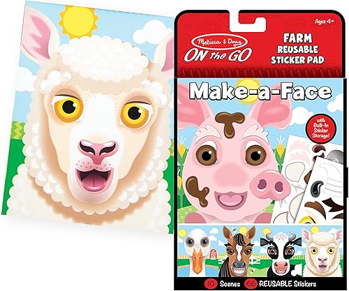 Miniatura 6 de Melissa & Doug Make-a-Face - Almohadilla adhesiva reutilizable de animales, paquete de 3 (safari, granja, mascotas)