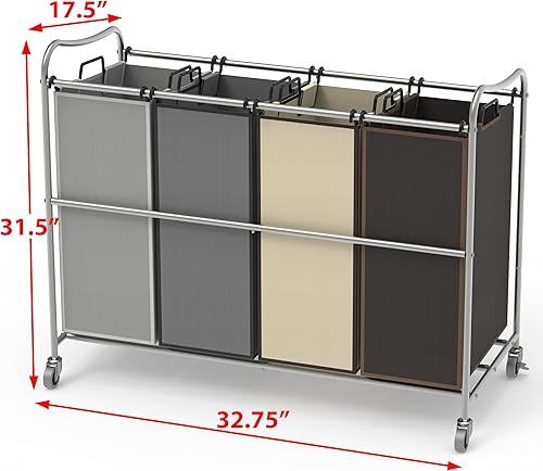 Miniatura 5 de SimpleHouseware - Carrito clasificador de lavandería resistente de 4 bolsas, color plateado y bolsas surtidas