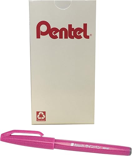 Miniatura 1 de Bolígrafo con punta de pincel Pentel, tinta ocre. Caja de 12(SES15C-Y), Rosado