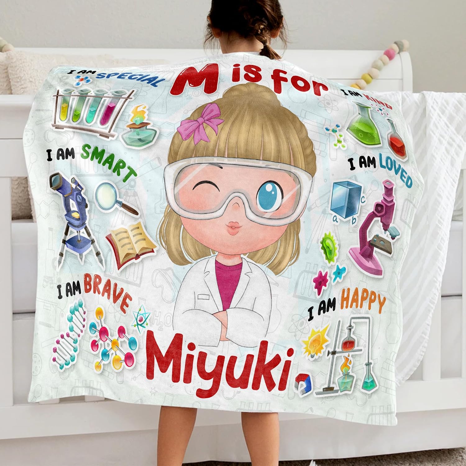 Gossby Personalized Kid Baby Blanket - Custom Little Girl Gifts for Christmas, Birthday, Back to School - Your Dream Job Custom Fleece Blankets for Daughter - Mom Gifts for Girls - Girl - Scientist