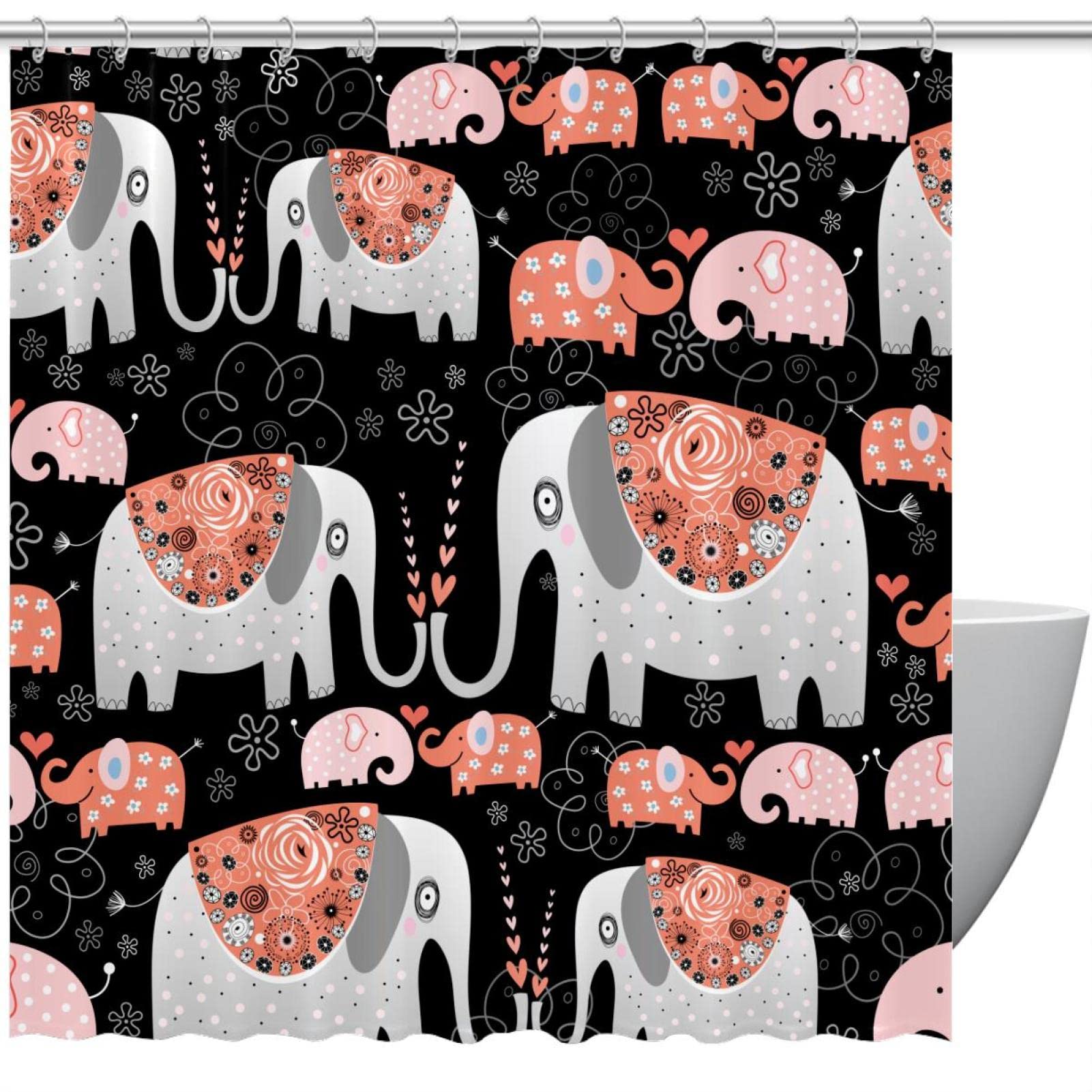 Rideau de douche bohème éléphant avec crochets inclus pour salle de bain