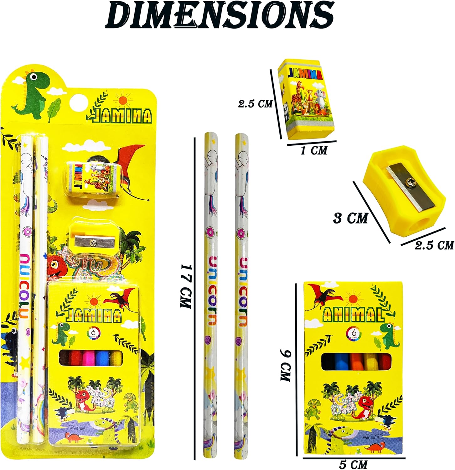 Cartoon Theme Stationery Gift Set with 2 Pencils, Sharpener, Eraser and 6 Color Pencils, Complete School Supplies |Birthday Return Gifts for Kids|For Age 3-10 Yrs (Assorted Characters)