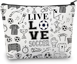 Soccer Gifts Soccer Makeup Bag Soccer Player Gifts for Soccer Lovers Team Fan Gifts Live Love Soccer Football Gift Travel Bag (CA Small Soccer Bag)