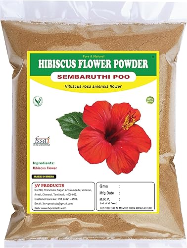 PRODUCTOS 3V Flor de hibisco en polvo 1.76 oz  Sembaruthi Poo Powder  Flor Hibiscus rosasinensis