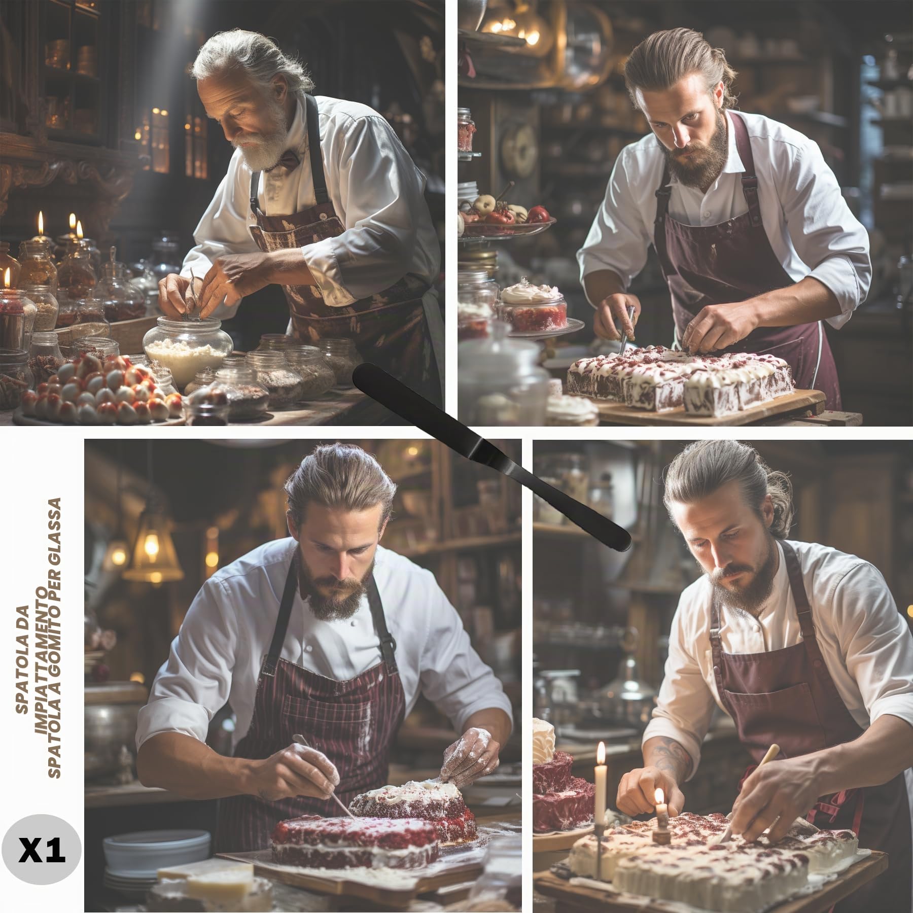 Set di 11 utensili da cucina in acciaio INOX, kit di utensili da chef, utensili da cucina professionali, nero, arte culinaria modernista