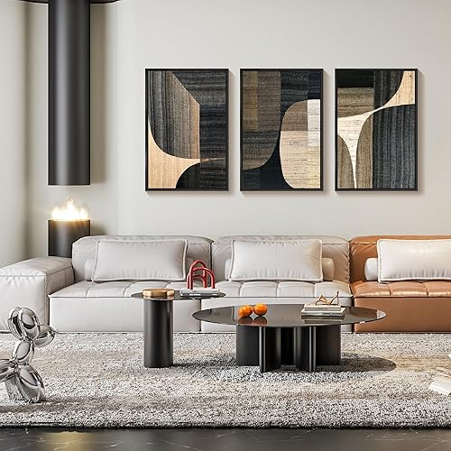 Miniatura 3 de jenesaisquoi Lienzo enmarcado para pared, juego de 3 arte moderno de mediados de siglo, policromado, formas abstractas, ilustraciones, arte moderno,