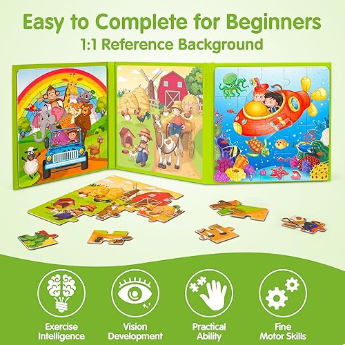 Miniatura 4 de SYNARRY Rompecabezas magnéticos para niños de 3 a 5 años, 20 piezas de rompecabezas de animales para niños de 4 a 6 años, rellenos de cesta de