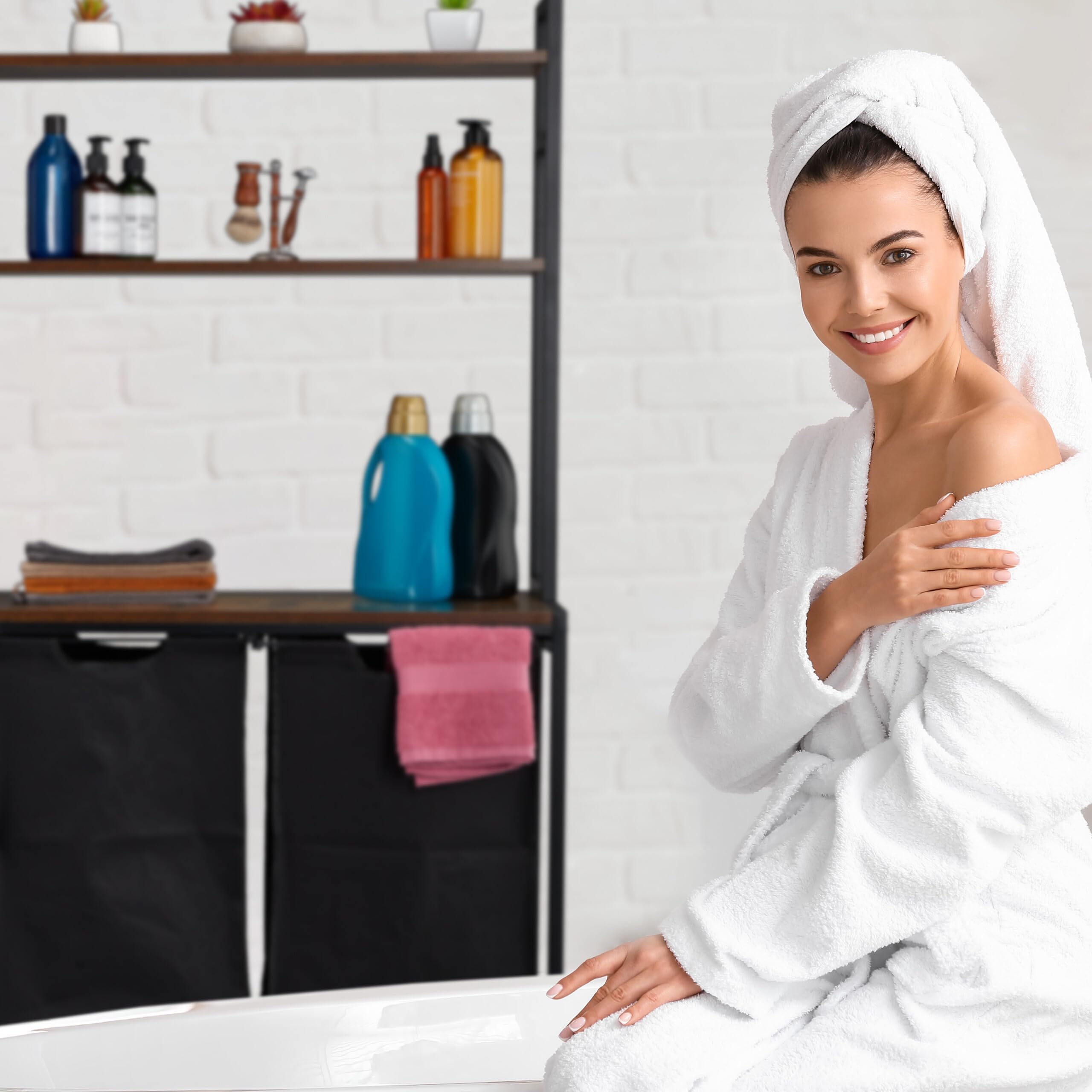 Relaxdays Mueble para Ropa Sucia, 2 Cestos Extraíbles, Estantería Colada 162x80x34 cm, Diseño Industrial, Negro y Marrón
