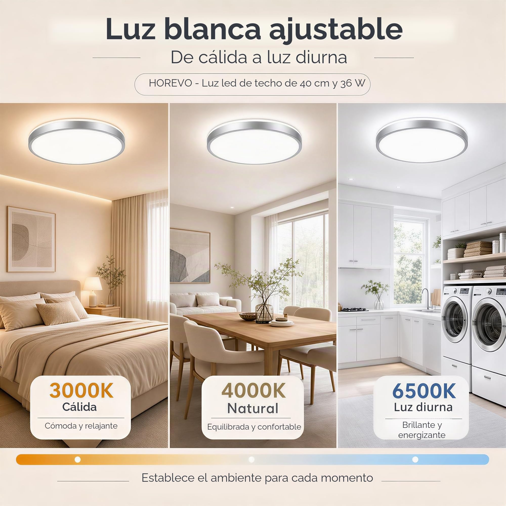 Lámpara de techo LED altavoz Bluetooth y Mando a Distancia | 24W, 40cm, Plateado, RGB, Regulable, 3000-6500K, Altavoz Bluetooth: ideal para el Salón, el Dormitorio y la Cocina