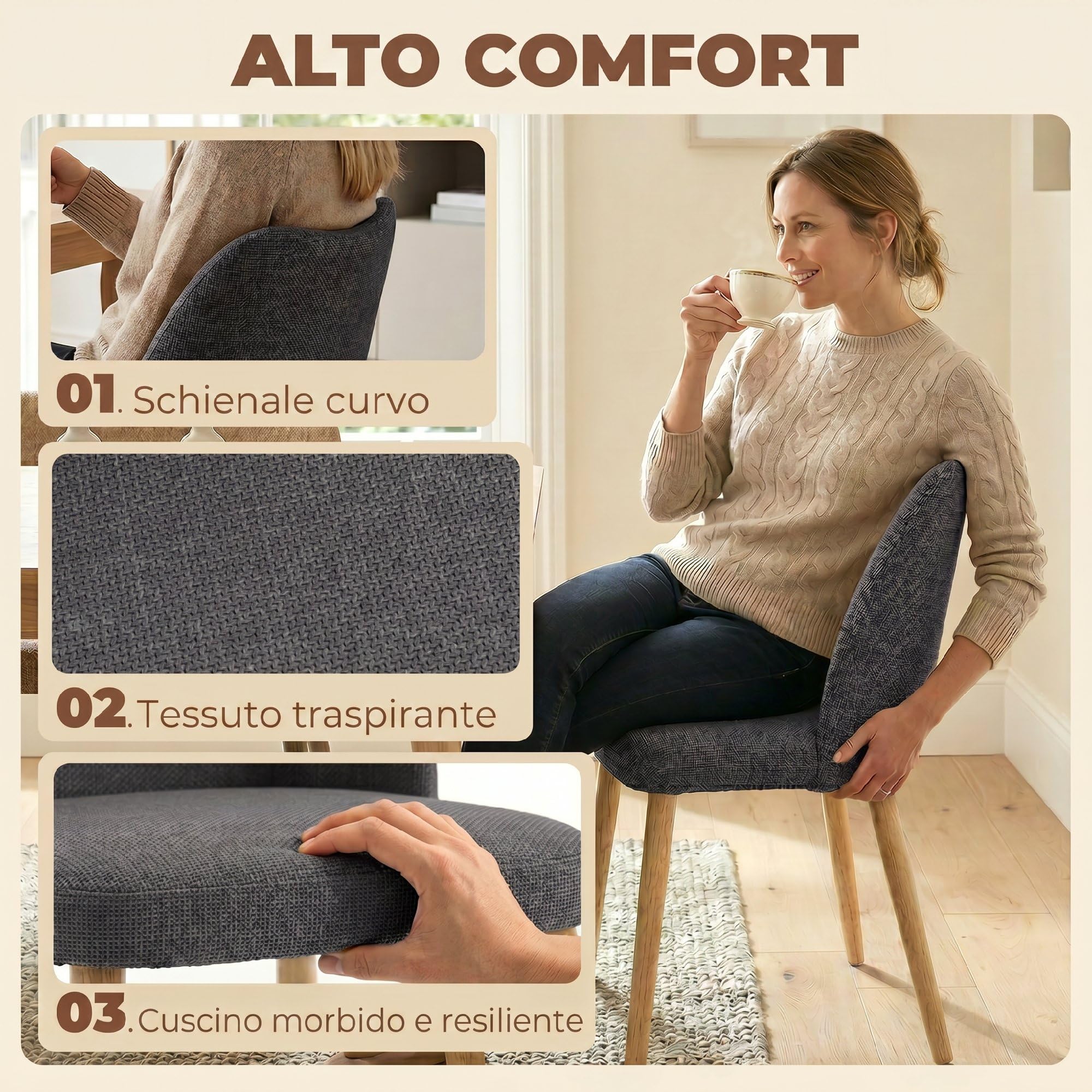 HOMCOM Lot de 2 Chaises de Salle à Manger, Chaises Scandinaves, Gris