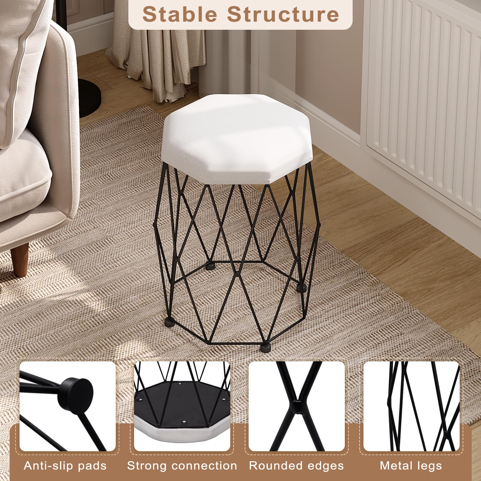 kaptafel kruk – zwart met wit – zachte zitting – 33,5 x 50 x 33,5 cm