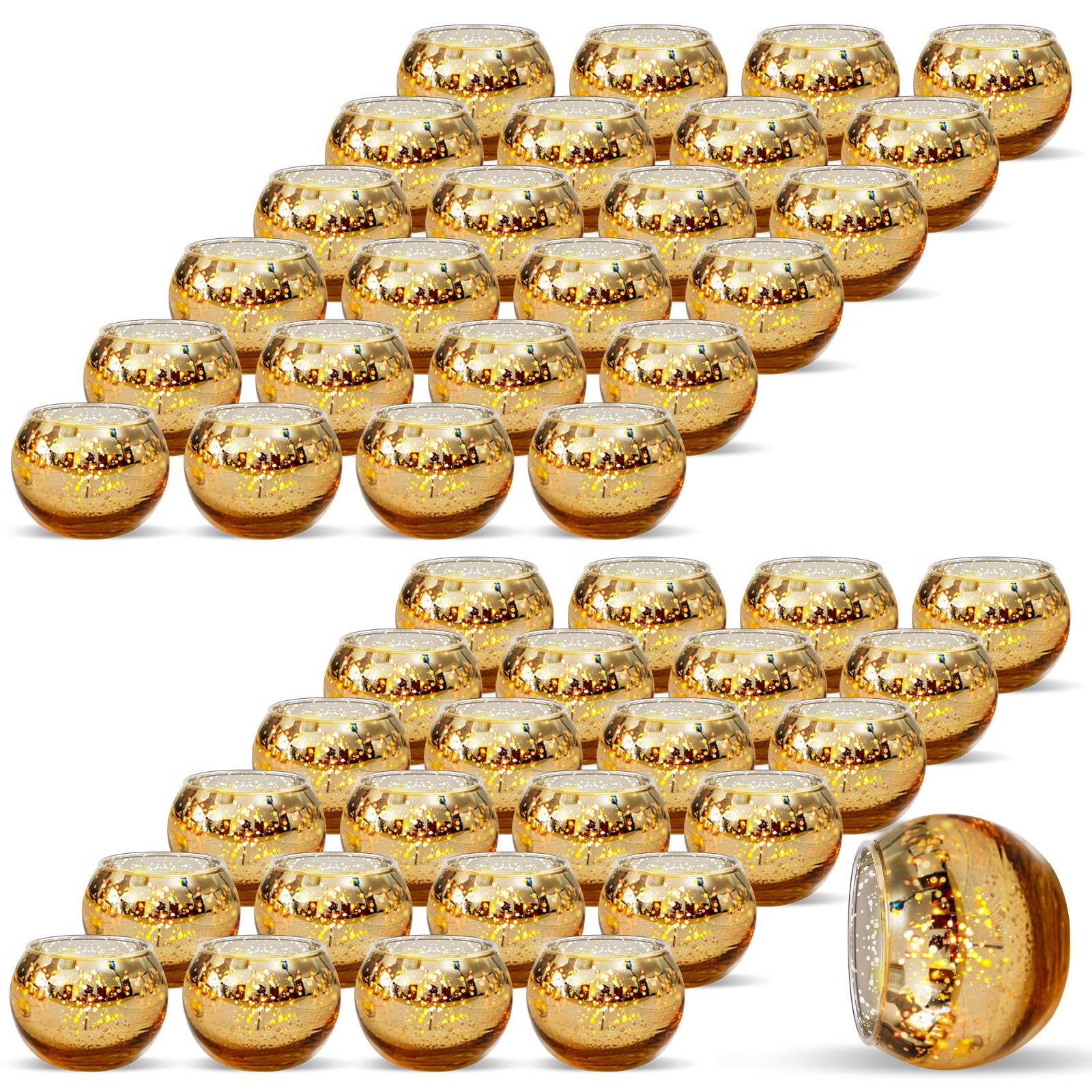 Zhehao 48 Pcs Gold Votive Candle Holders, Mercury Glass Candle Holder, Round Gold Tealight Candle Holder, Gold Centerpiece for Table, Wedding, Birthday, Anniversary, Parties, and Holiday Decorations