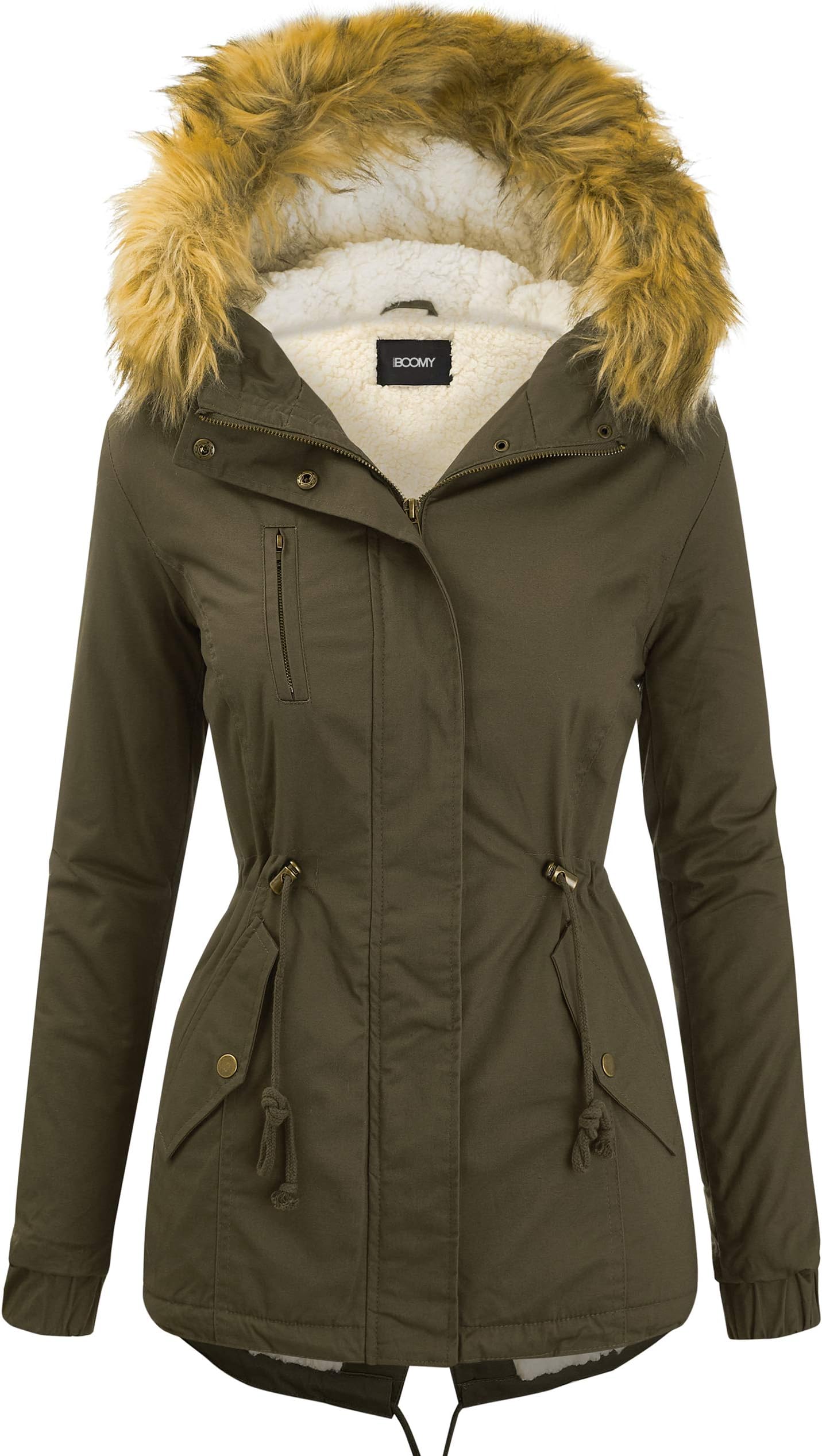 Women's Zip Up Safari Military Anorak Jacket with Hood Drawstring - Regular and Plus Sizes