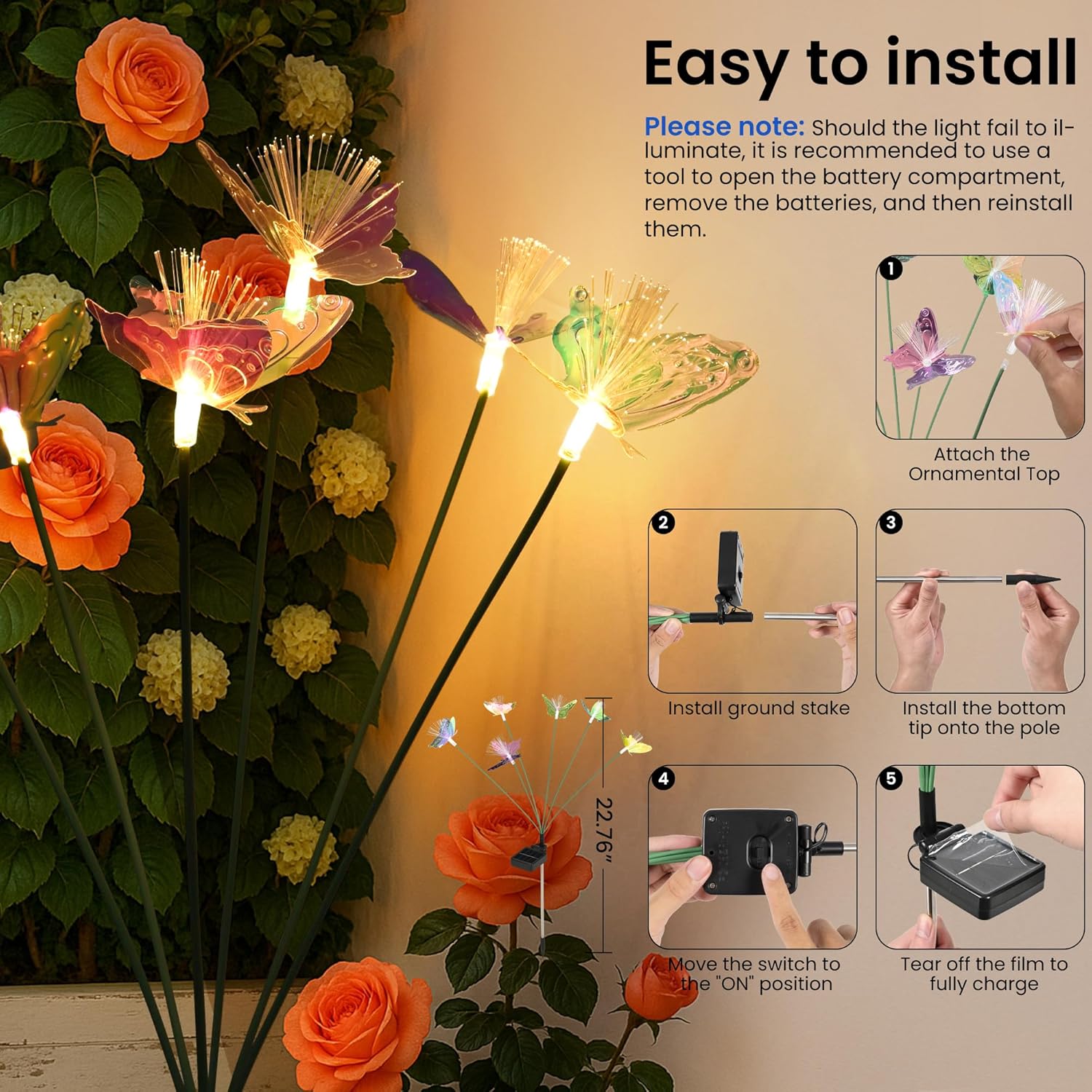 Solar Garden Lights,Swaying Butterfly Lights Outdoor Decorative,6pack Warm White LED Solar Lights for Outside Yard,Lawn,Patio,Pathway Decoration Gardening Gifts
