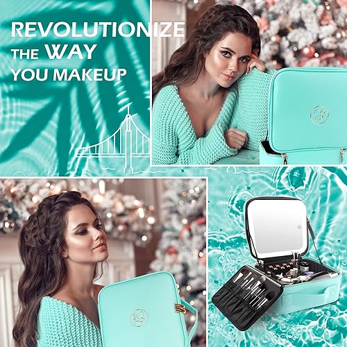 Miniatura 7 de MOMIRA Bolsa de maquillaje de viaje, bolsa de cosméticos, bolsa organizadora de maquillaje con espejo iluminado, brillo ajustable en 3 escenarios de