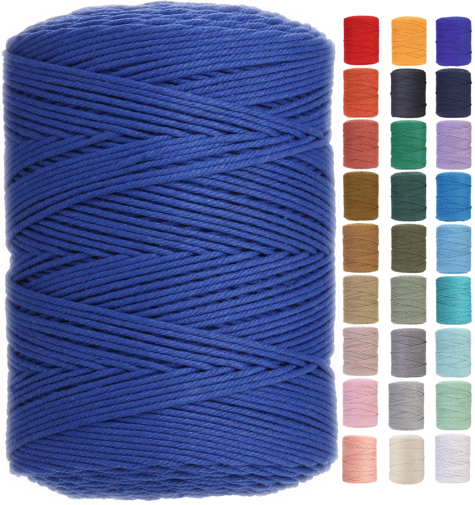 Cuerda de algodón de 3mm suave y resistente, 450 metros para tejer macramé azul oscuro