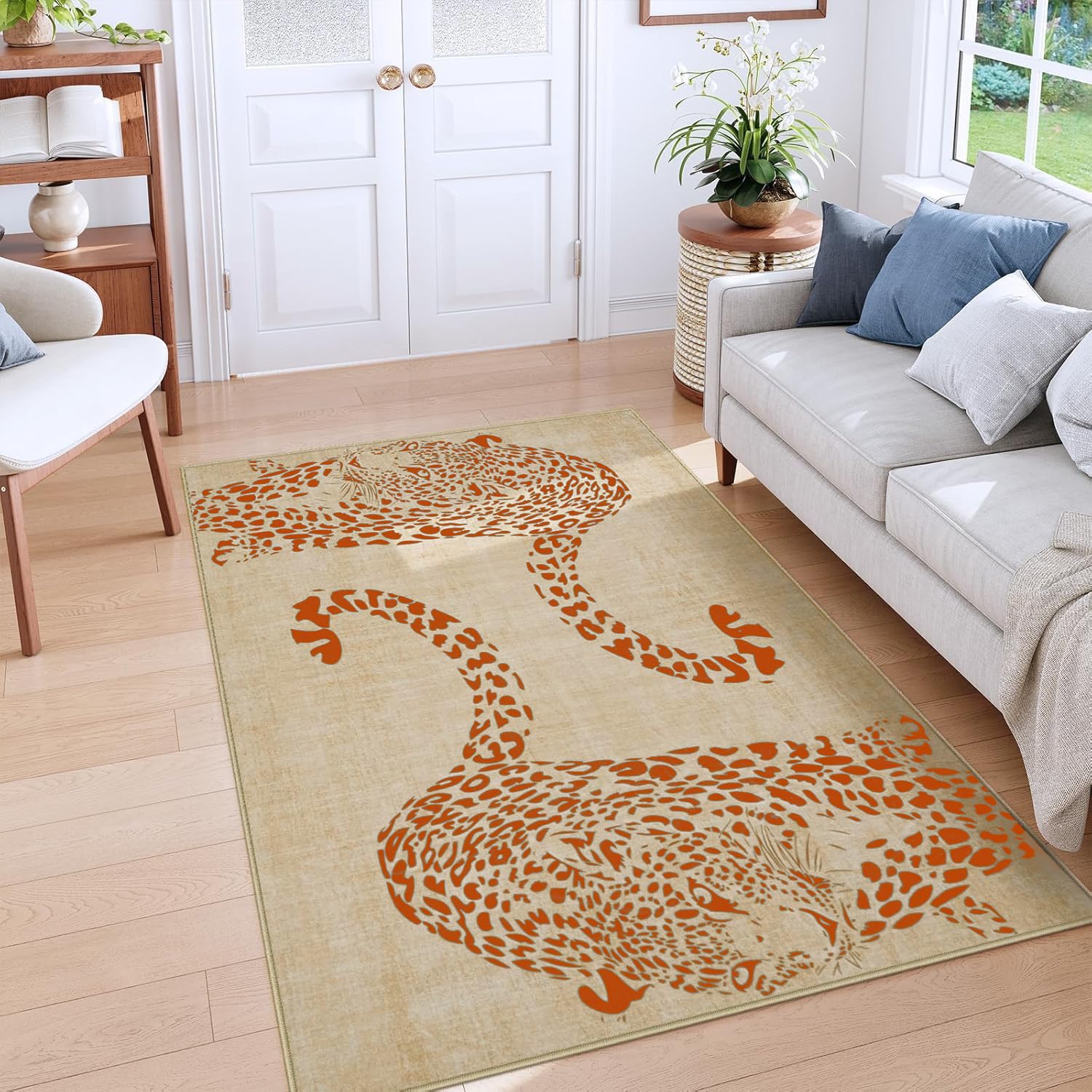 Tapis protection du sol rectangulaire beige et orange pour bureau et salon