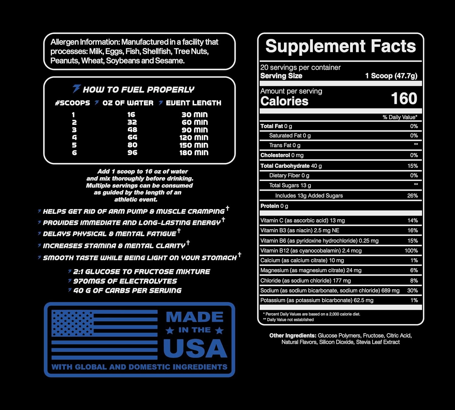 Hydro Power Endurance Fuel Blue Razz and Shaker Bundle 20 Servings, Hydration Drink Mix with Electrolytes and Calories, Non-GMO, Gluten Free, Vegan Friendly