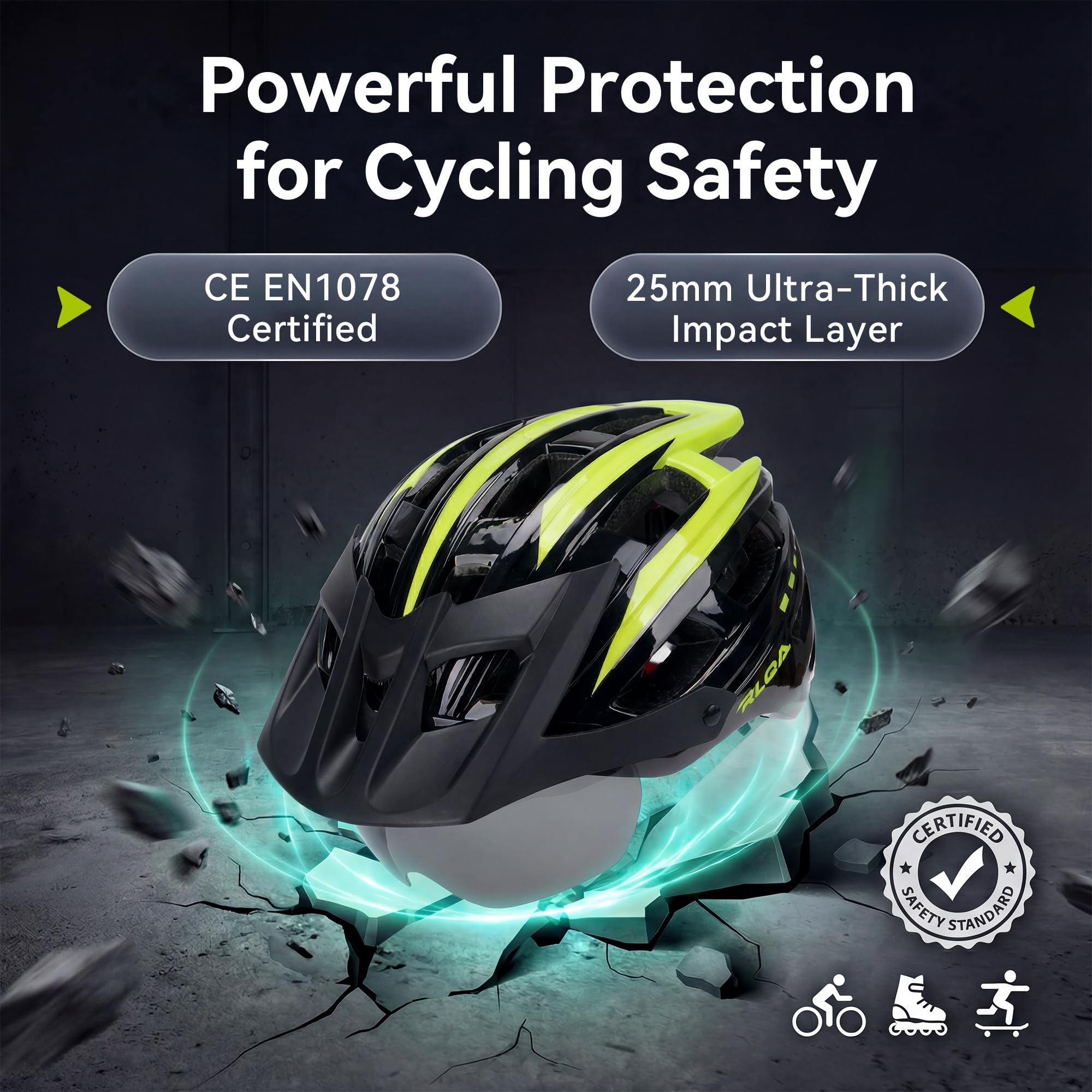 RLQA Casco Bicicleta Hombre Mujer – Casco para MTB y Carretera con Visera Magnética Desmontable y Gafas, 24 Orificios de Ventilación, Luz Trasera LED y Talla Ajustable - 3