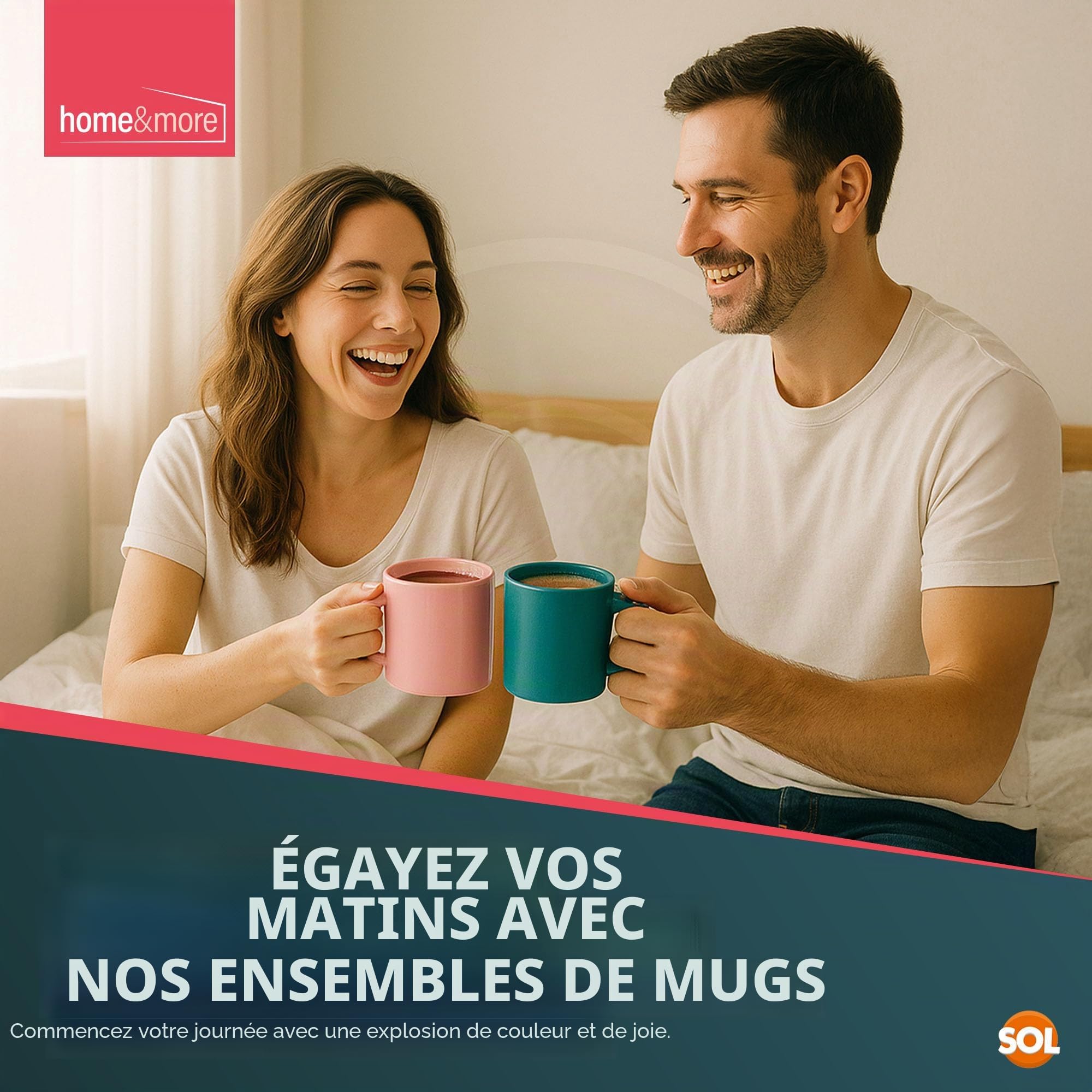 SOL Lot de 12 tasses colorées en céramique de 330 ml pour thé, café, chocolat chaud, vaisselle de cuisine durable adaptée pour la maison, le bureau, les cafés et comme cadeau